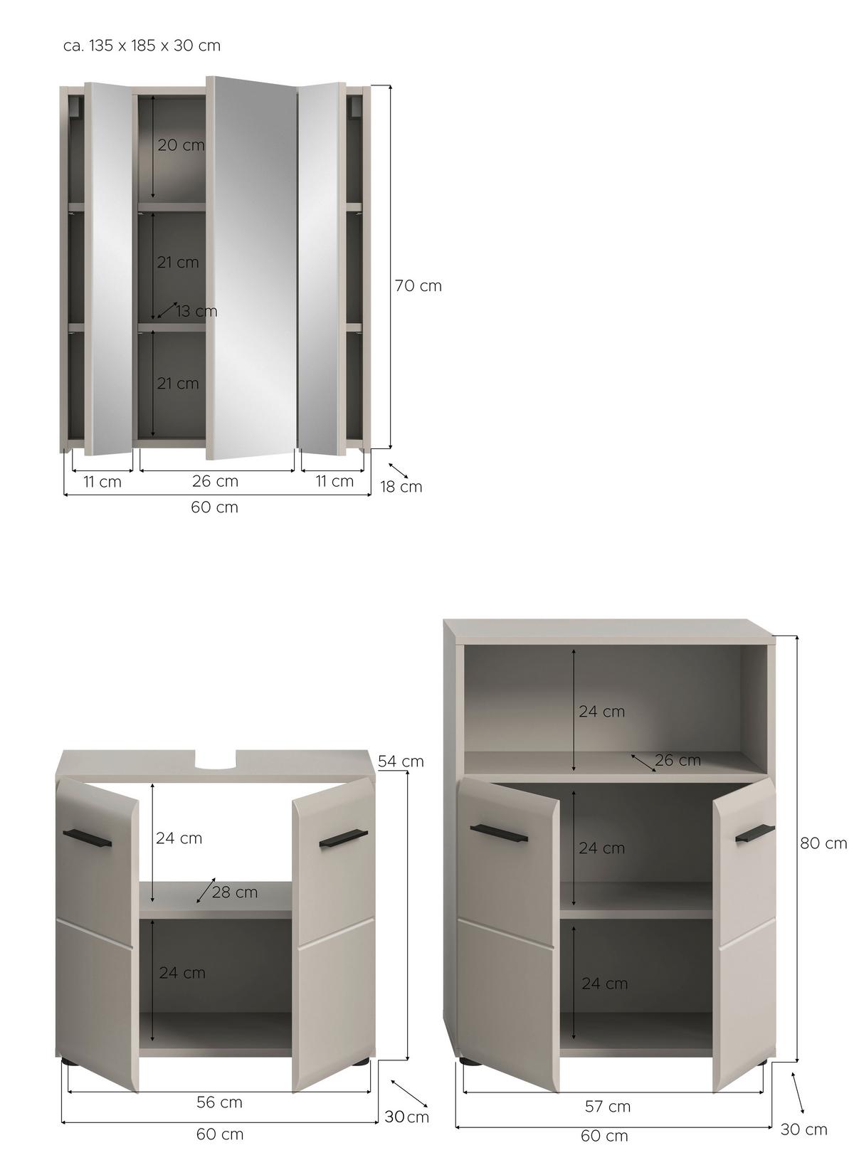 Badezimmer Ice Kaschmir B: 120cm - Kaschmir/Schwarz, Trend, Glas/Holzwerkstoff (120cm) - MID.YOU