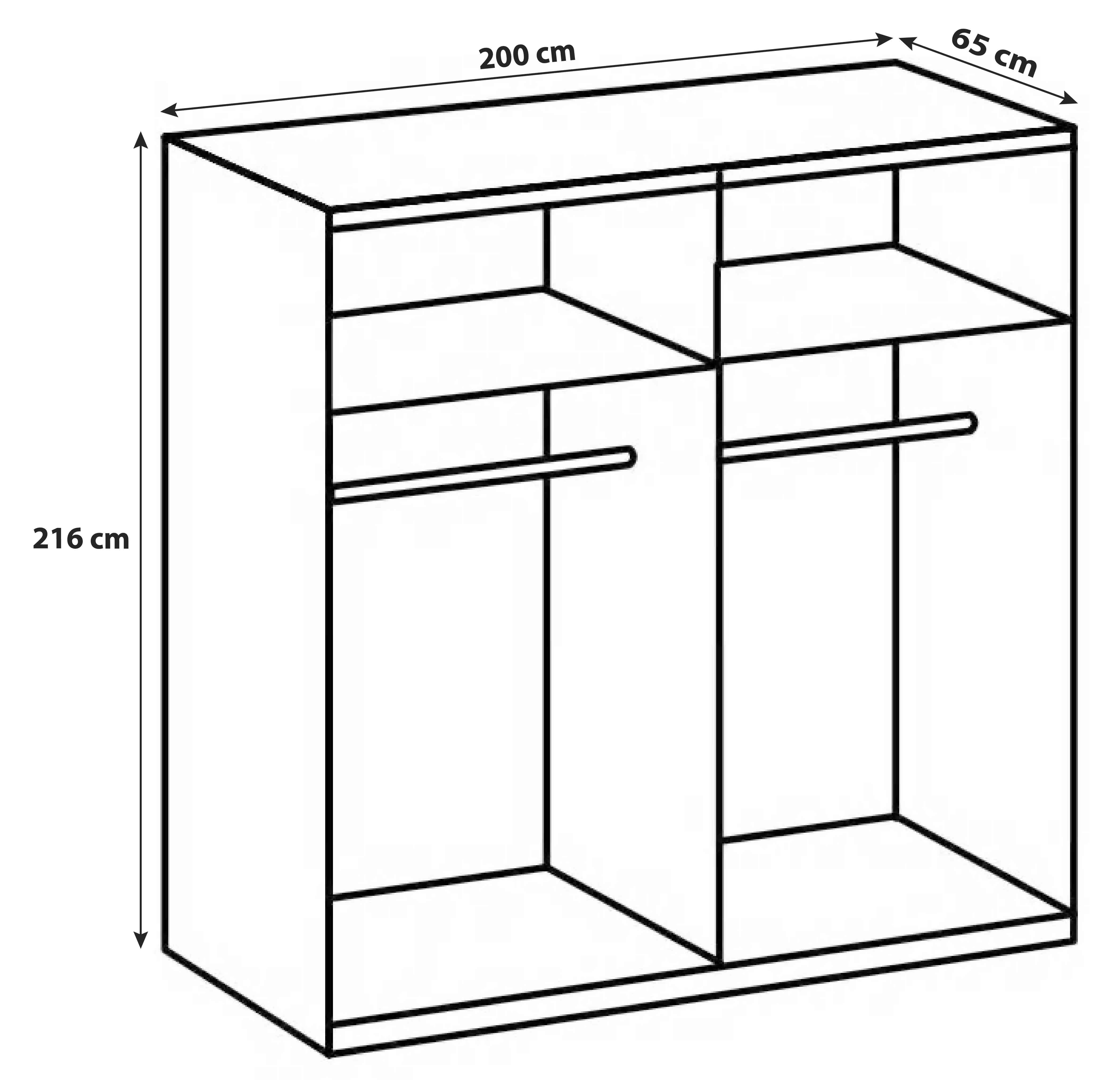 Schwebetürenschrank B: 200 cm Level 36a Eichefarben Dekor - Eichefarben, MODERN, Holzwerkstoff (200/216/65cm) - MID.YOU