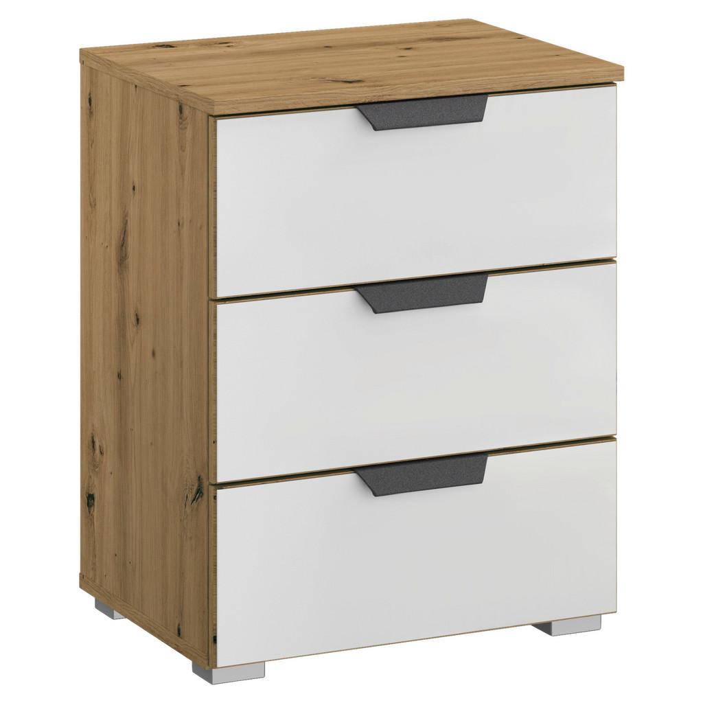 Nachtkästchen Weiß/Eiche Dekor H: 62 cm Artemis