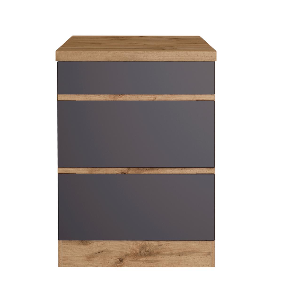 Küchenunterschrank Turin B: 60 cm Grau/Eiche Dekor - Eiche Wotan/Grau, Design, Holzwerkstoff (60/86/60cm) - Held