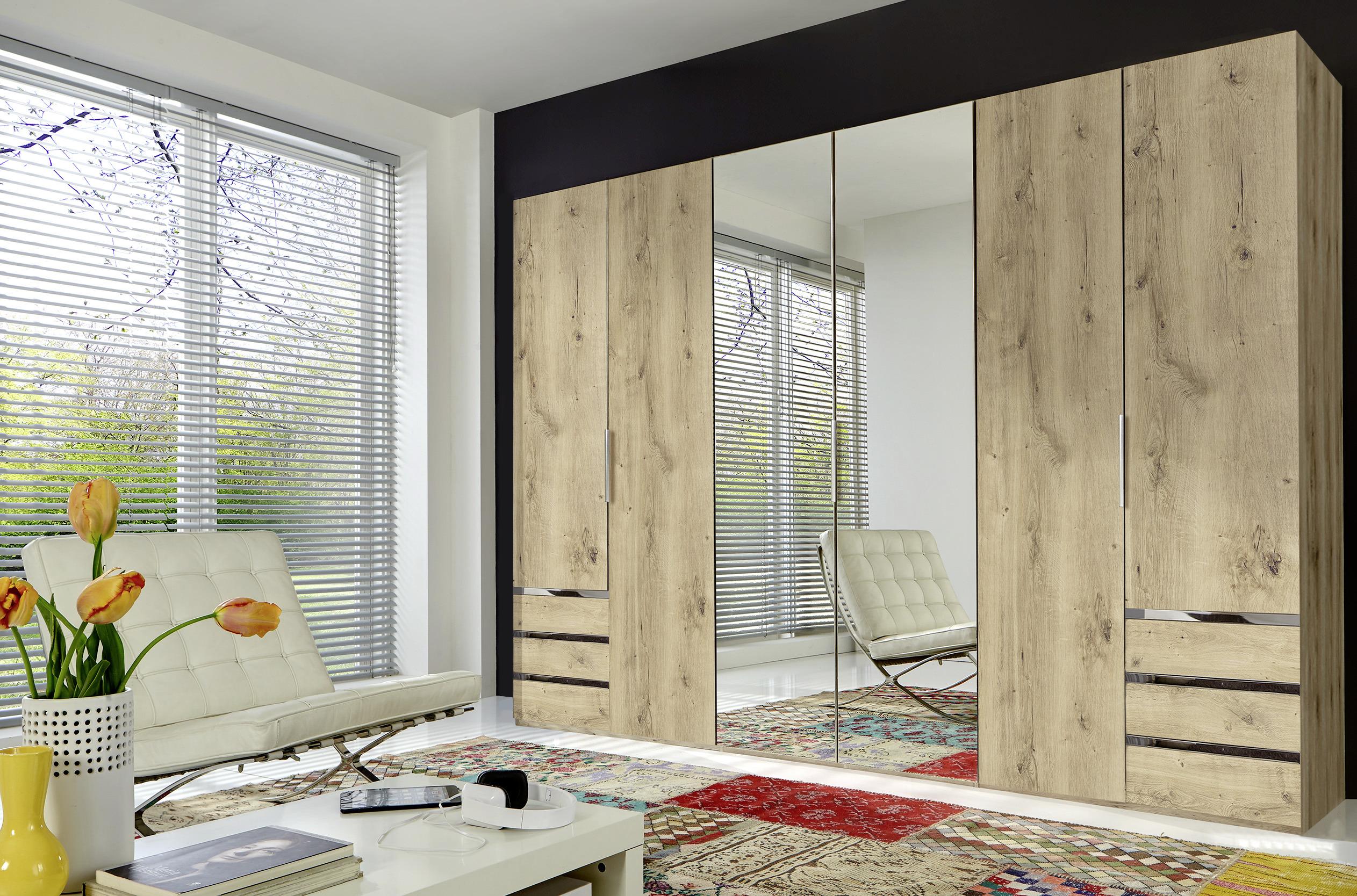 Drehtürenschrank Mit Spiegel 300cm Level 36a, Eichendekor - Eichefarben, MODERN, Glas/Holzwerkstoff (300/216/58cm) - MID.YOU