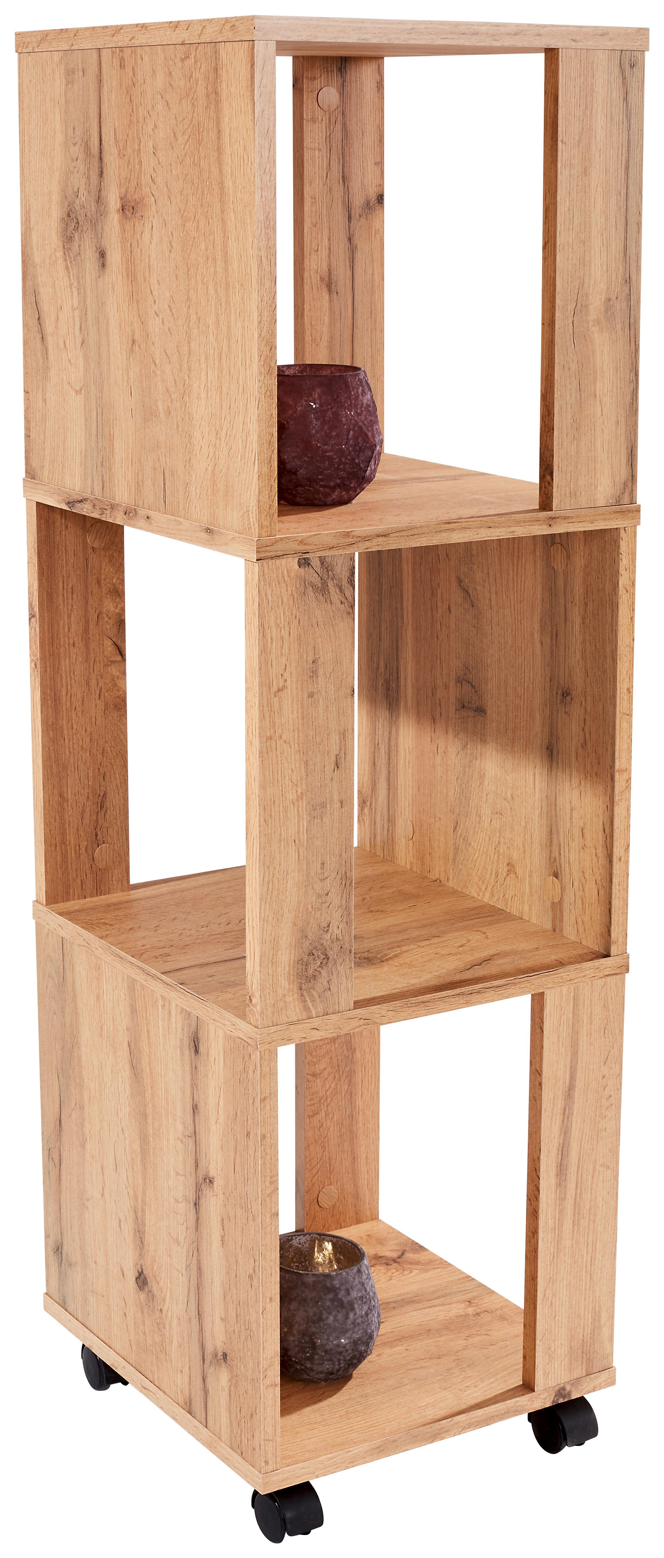 Regal Auf Rollen Rolly B 34cm, Eiche Dekor - Eichefarben, MODERN, Holzwerkstoff/Kunststoff (34/111/34cm)