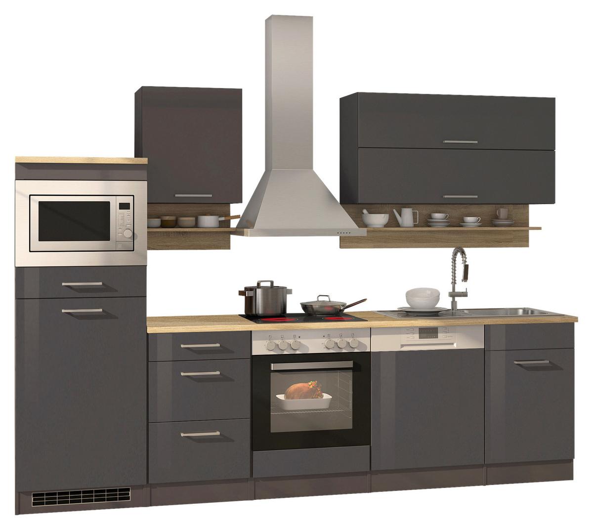 Küchenzeile Mailand mit Geräten 280 cm Anthrazit Elegant - Eichefarben/Anthrazit, MODERN, Holzwerkstoff (280cm) - Held
