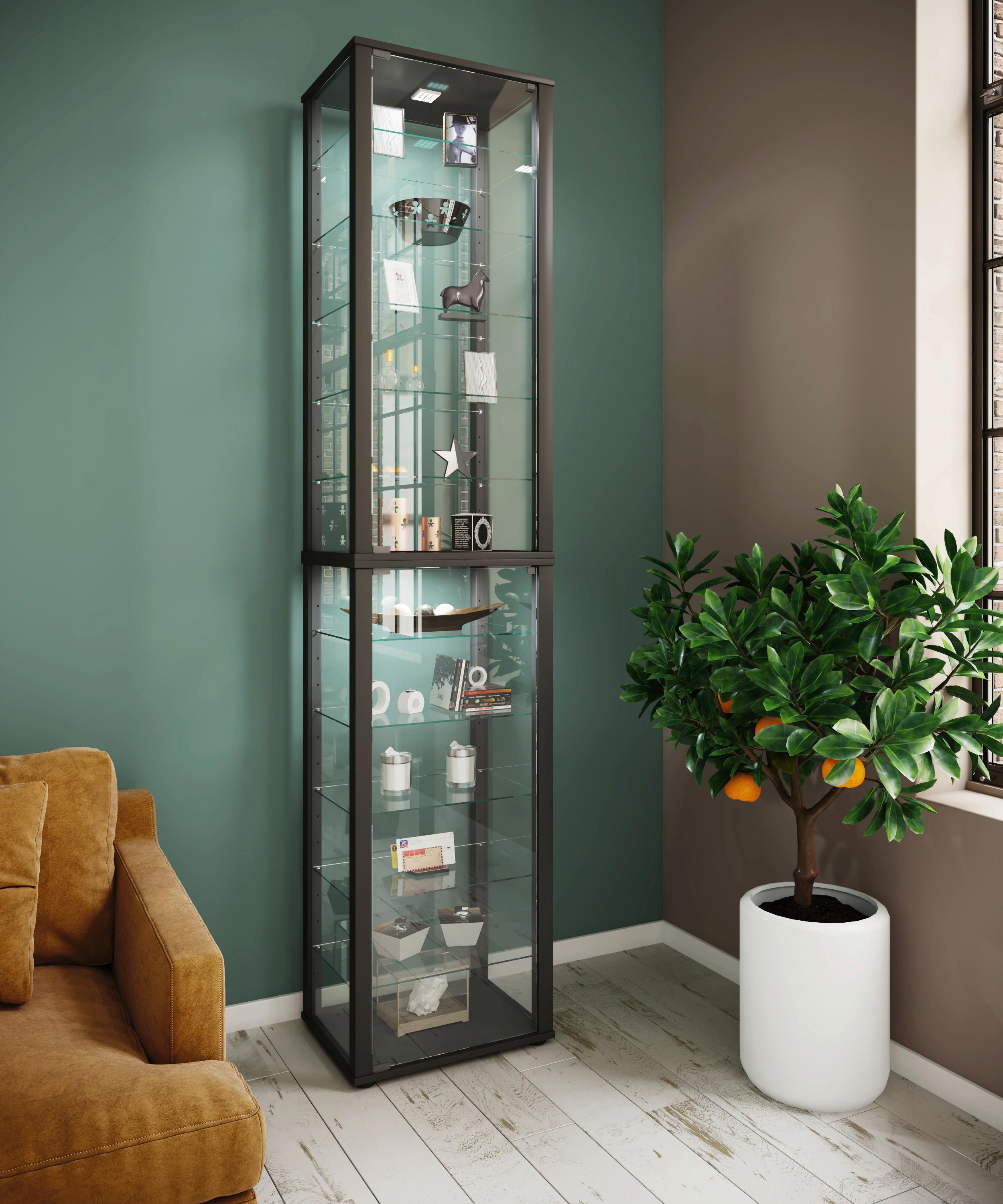 Vitrine Kavisa Schwarz B: 50 Cm - Schwarz, MODERN, Glas/Holzwerkstoff (50/227/38cm) - MID.YOU
