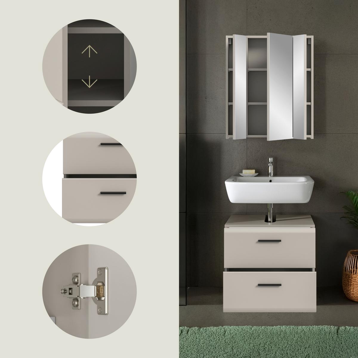Badezimmer Ice Kaschmir B: 60cm - Kaschmir, Trend, Glas/Holzwerkstoff (60cm) - MID.YOU