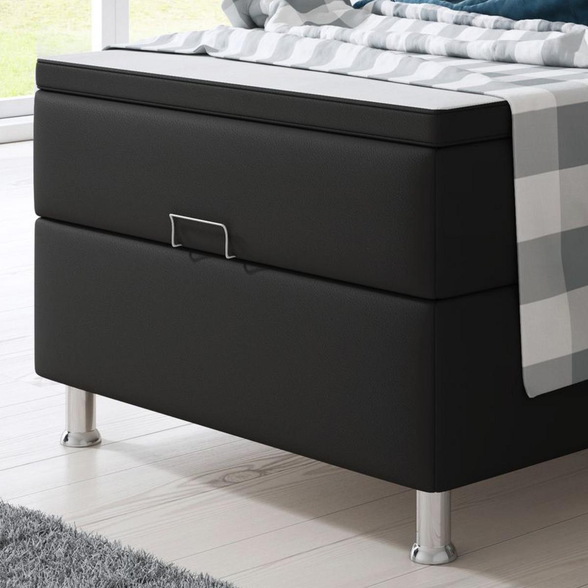 Boxspringbett Mit Topper 90x200 Cm Miami-Bk - Silberfarben/Schwarz, KONVENTIONELL, Leder/Textil (90/115/210cm) - MID.YOU