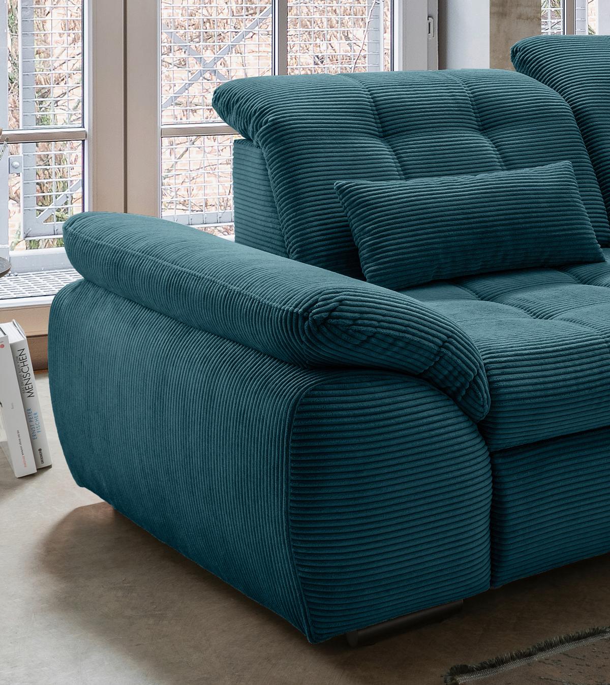 Ecksofa mit Bettkasten Rigatti Petrol S: 314x184 cm - Petrol/Schwarz, MODERN, Textil (314/184cm) - Livetastic