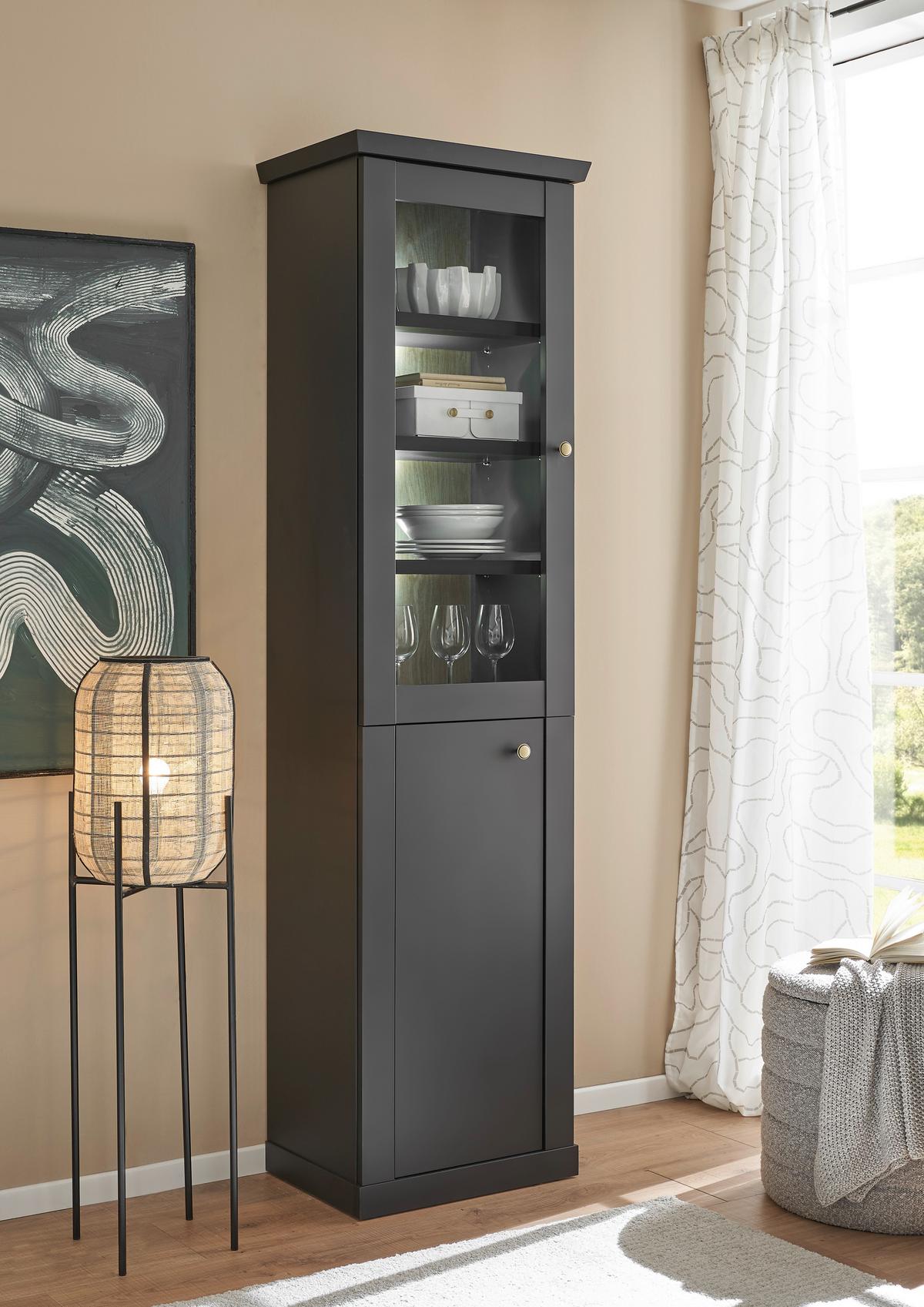 Vitrine Lincoln Schwarz/Eichefarben B: 55cm - Eichefarben/Schwarz, Design, Holzwerkstoff (55/200/39cm) - MID.YOU