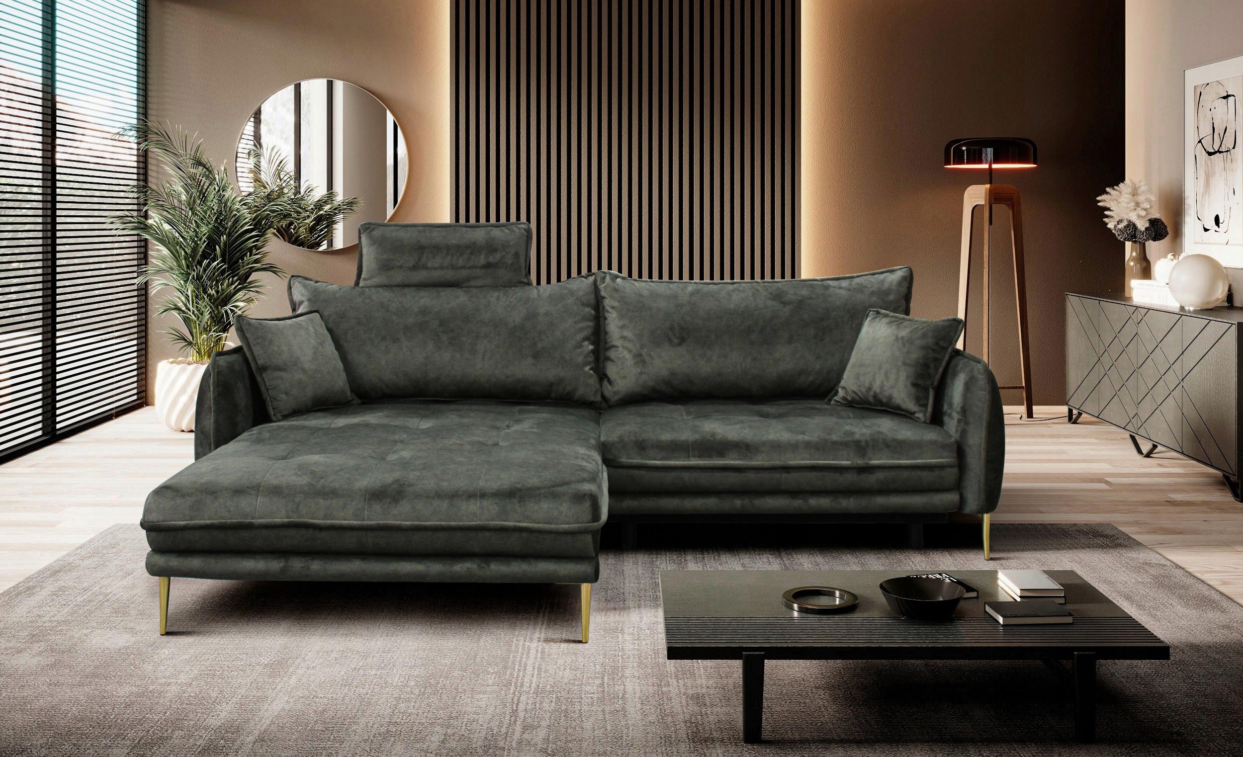 Ecksofa Whisper Grün S: 196x264 cm - Goldfarben/Grün, Design, Textil (196/264cm) - MID.YOU