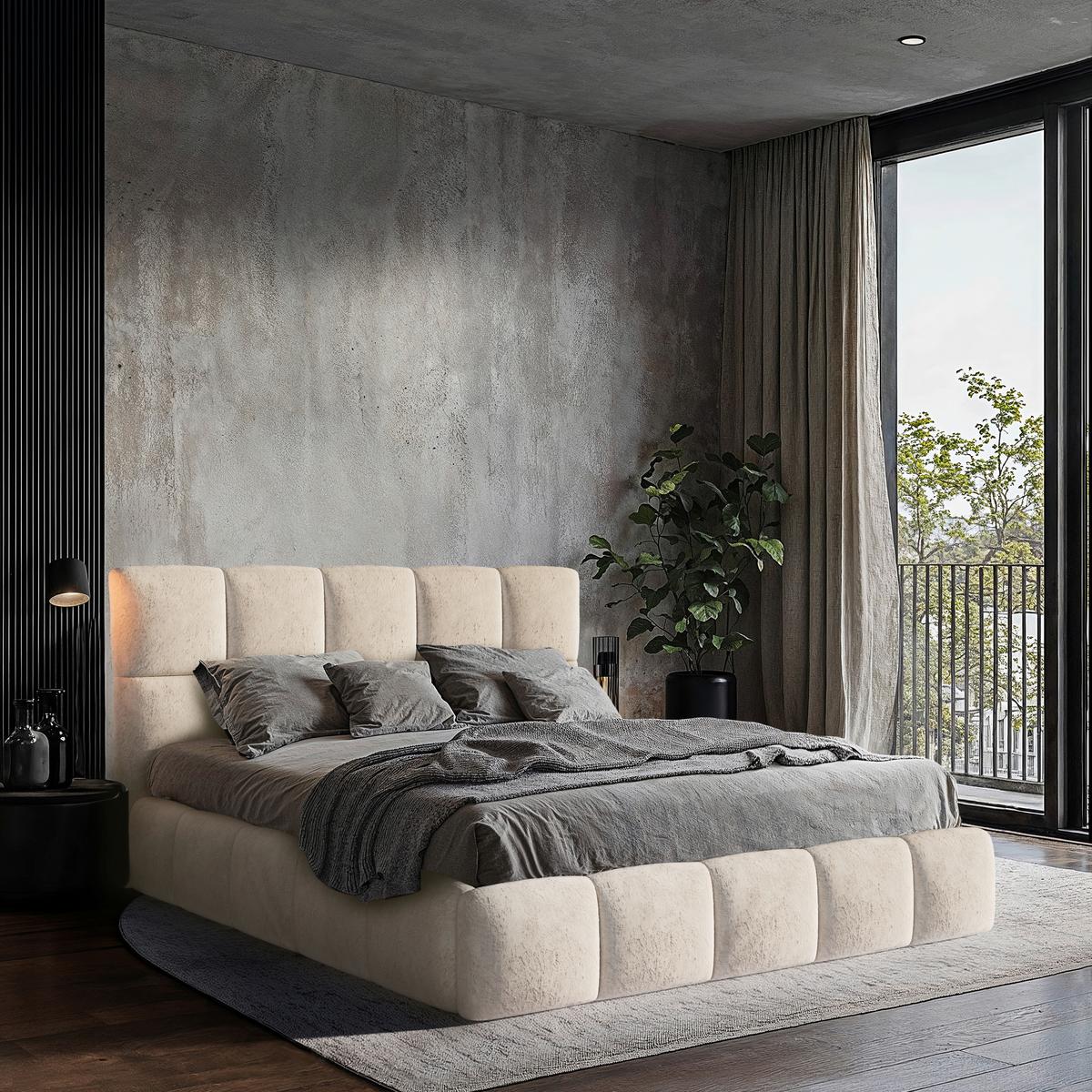 Polsterbett Cherry Mikrofaser Velours, Sandf. Lf: 180x200 Cm - Sandfarben/Schwarz, MODERN, Holz/Holzwerkstoff (180/200cm) - MID.YOU