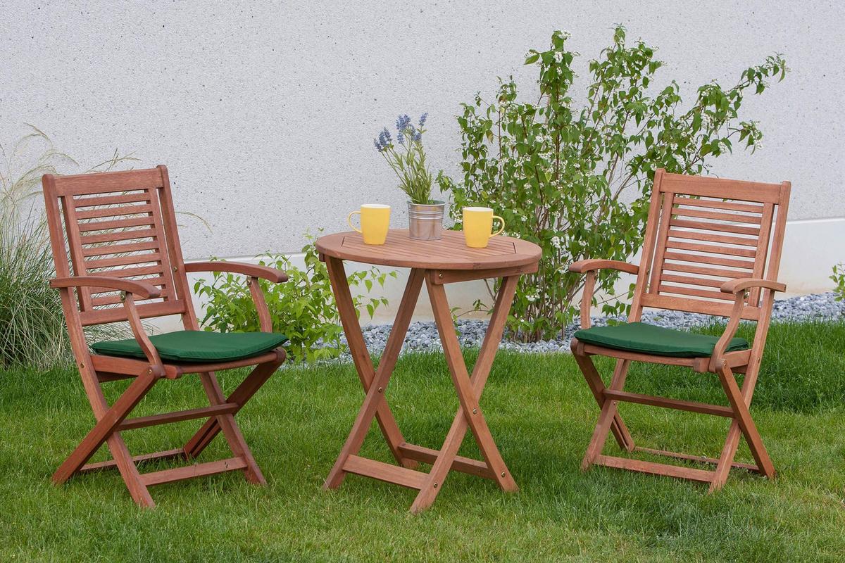 Gartentischgruppe Cordoba 3 -teilig. Grün - Eukalyptusholzfarben/Grün, KONVENTIONELL, Holz/Textil - Gardenson