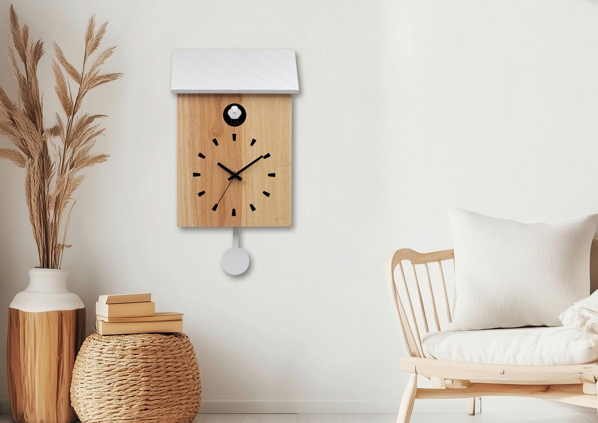 Nástěnné hodiny s nastavitelným zvukem - bílá/přírodní barvy, Moderní, dřevo/kompozitní dřevo (22/38/7,5cm) - Mömax