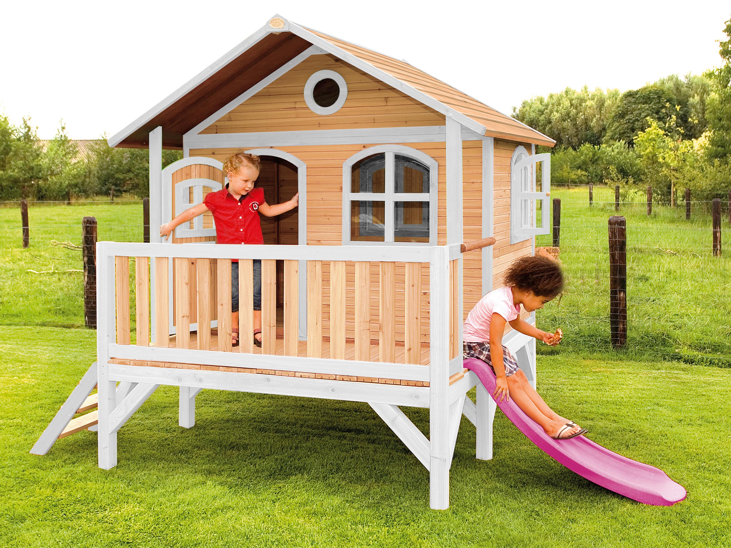 Spielhaus A030.040.41 - Rot/Lila, KONVENTIONELL, Holz/Kunststoff (349/233/212cm) - Ambia Garden