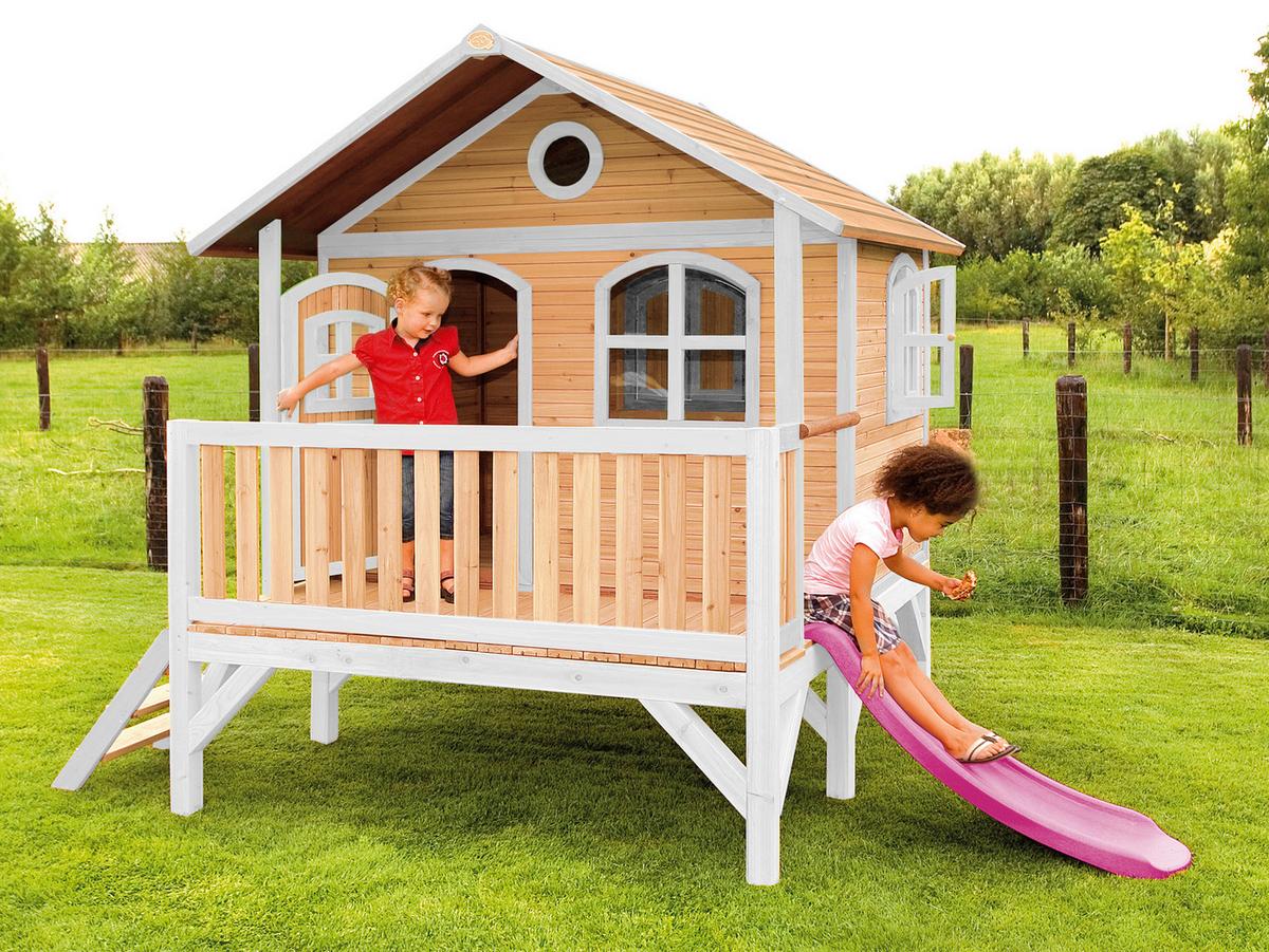 Spielhaus A030.040.41 - Rot/Lila, KONVENTIONELL, Holz/Kunststoff (349/233/212cm) - Ambia Garden