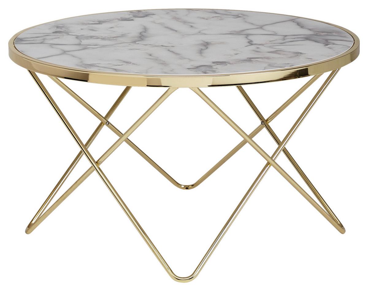 Couchtisch Rund, Weiß/goldfarben - Goldfarben/Weiß, Design, Holzwerkstoff/Metall (85/85cm) - MID.YOU