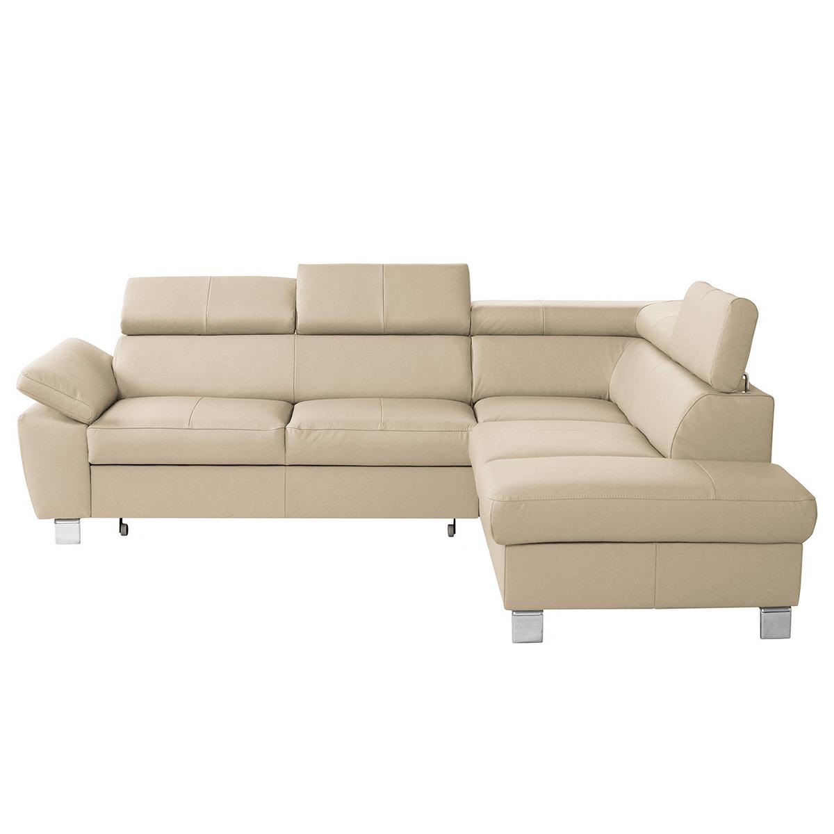Ecksofa Lugano Teilleder Beige 248x208 - Chromfarben/Beige, Design, Leder/Textil (248/208cm) - Livetastic