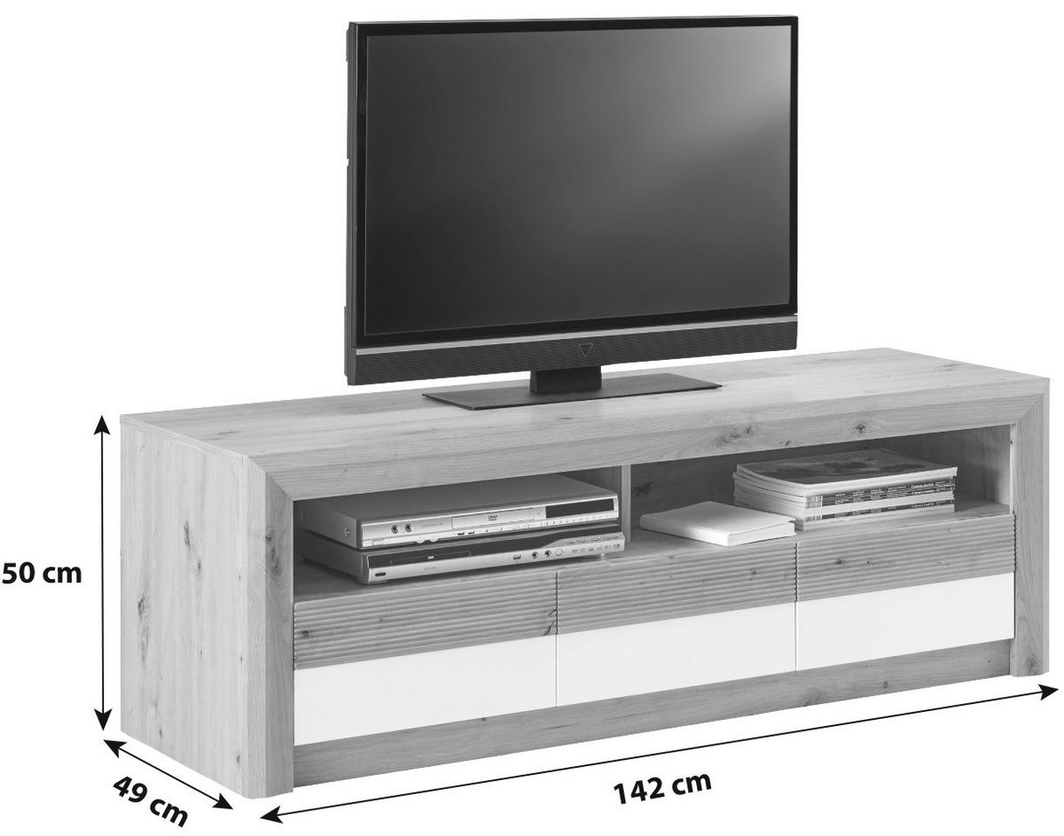 TV-Element Kashmir New B: 142 cm Eiche Dekor/Weiß - Eichefarben/Schwarz, MODERN, Holzwerkstoff (142/50/49cm) - James Wood