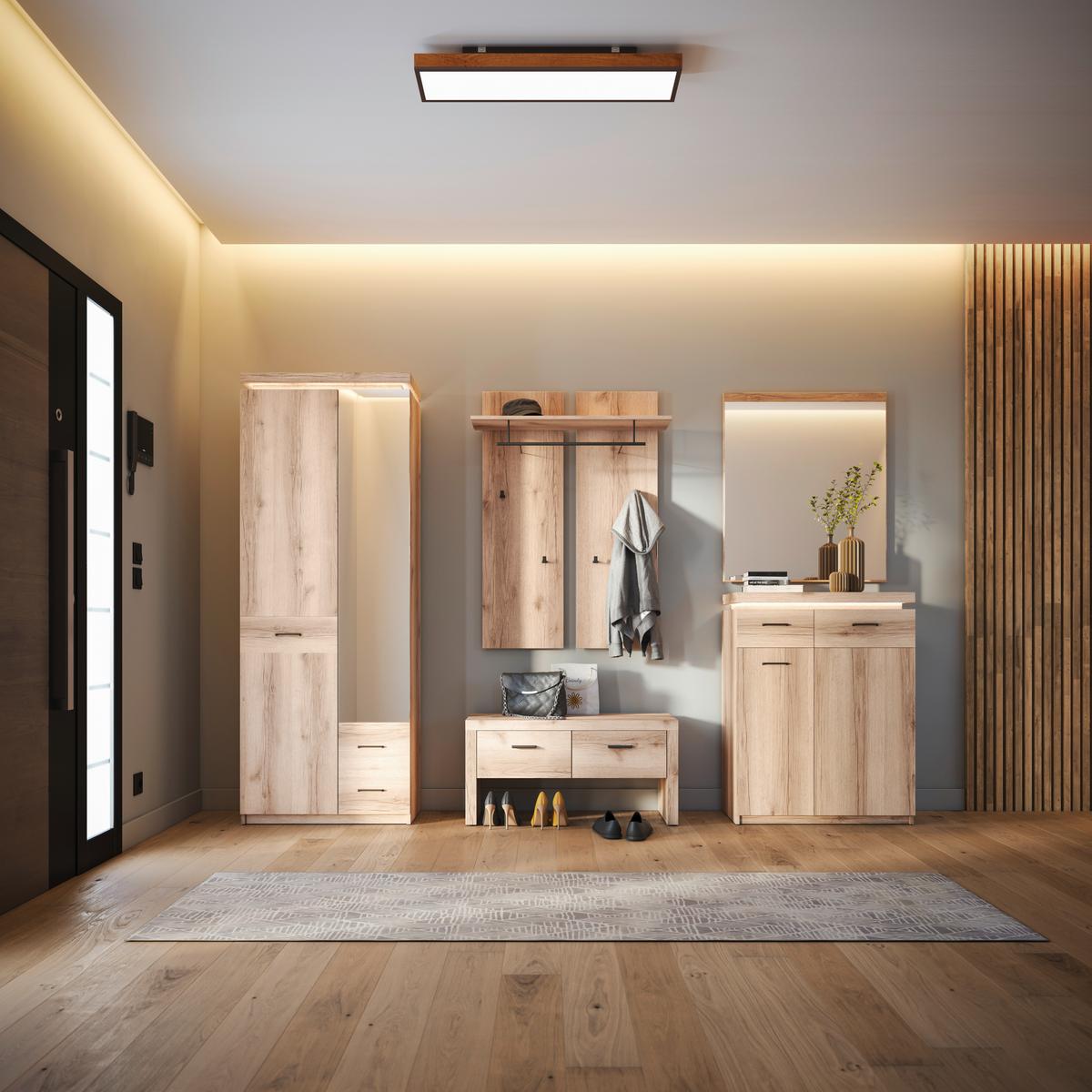 Garderobenschrank Vancouver Eichenfarben Mit Spiegel B:75cm - Eichefarben, MODERN, Glas/Holzwerkstoff (75/198/38cm)