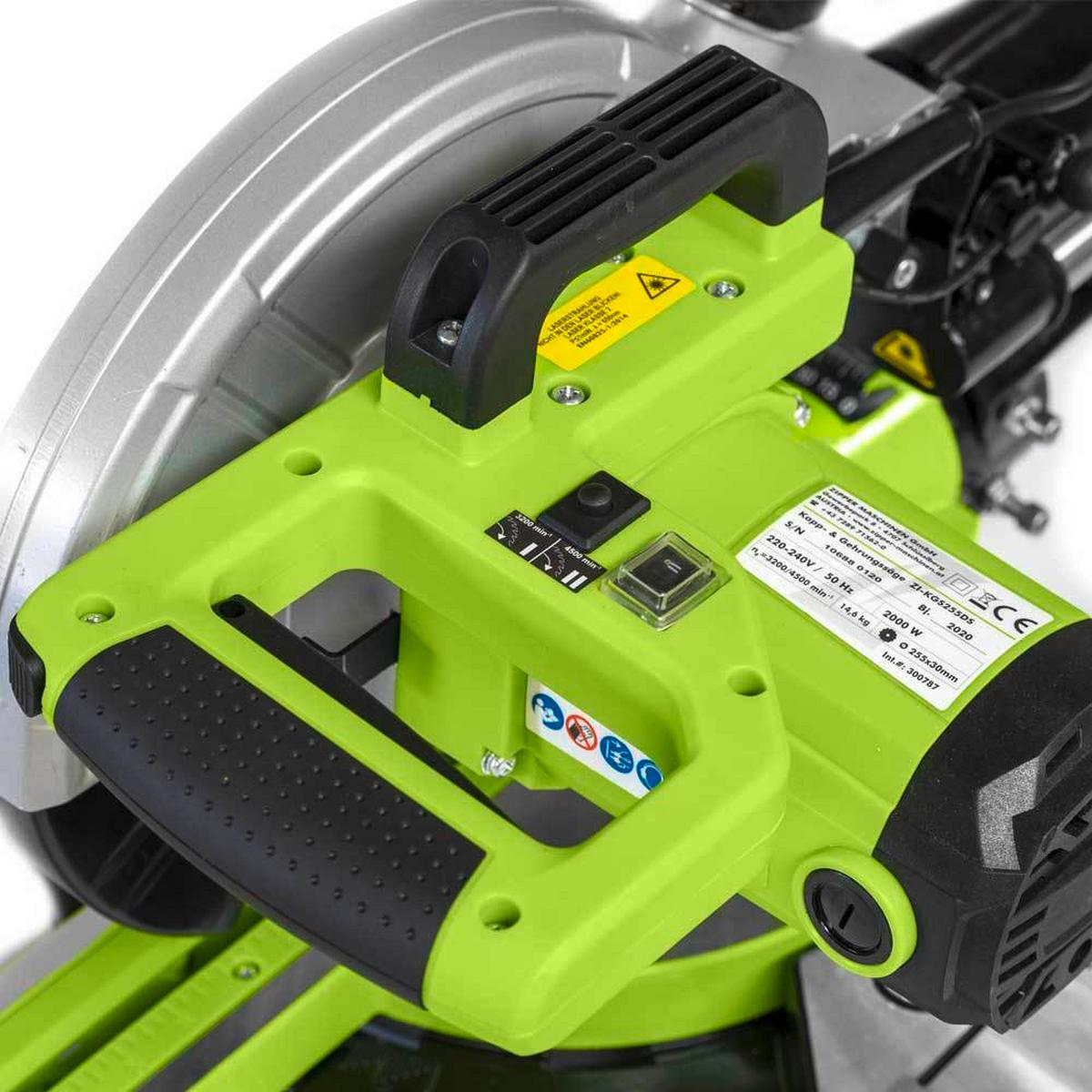 Kappsäge Zi-kgs255ds Metall Mit Arbeitslaser 230 V, 2000 W - Grün, Basics, Metall (78/450/58,5cm) - Zipper
