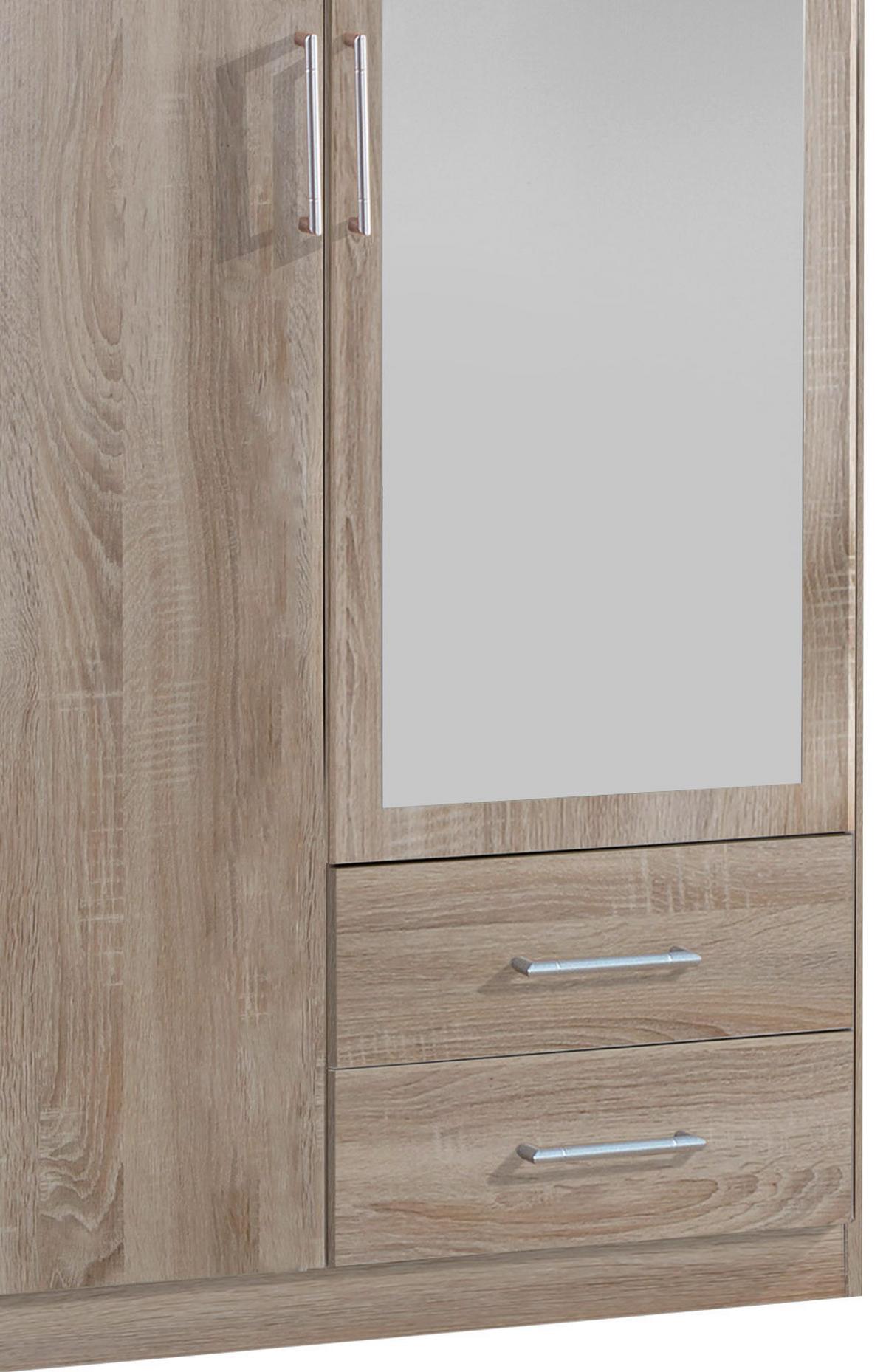Drehtürenschrank Mit Spiegel 90cm Osaka, Sägerau Dekor - Eichefarben, KONVENTIONELL, Glas/Holzwerkstoff (90/199,5/58cm) - MID.YOU