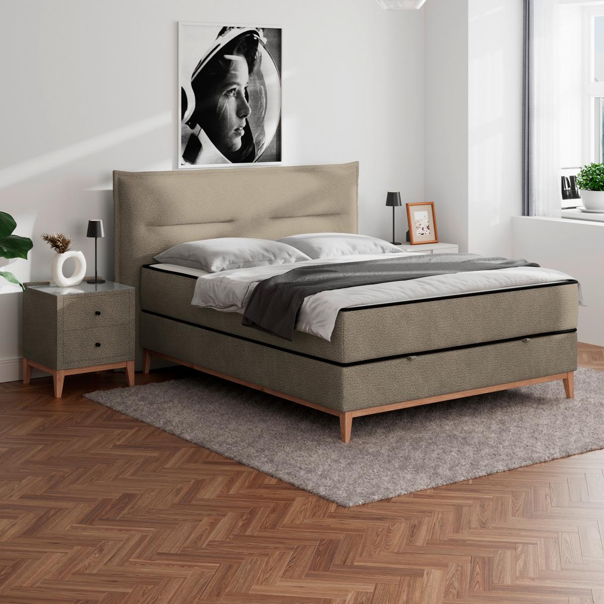 Boxbett Smile inkl. Matratze 180x200 - Taupe, KONVENTIONELL, Holz/Holzwerkstoff (180/200cm) - James Wood