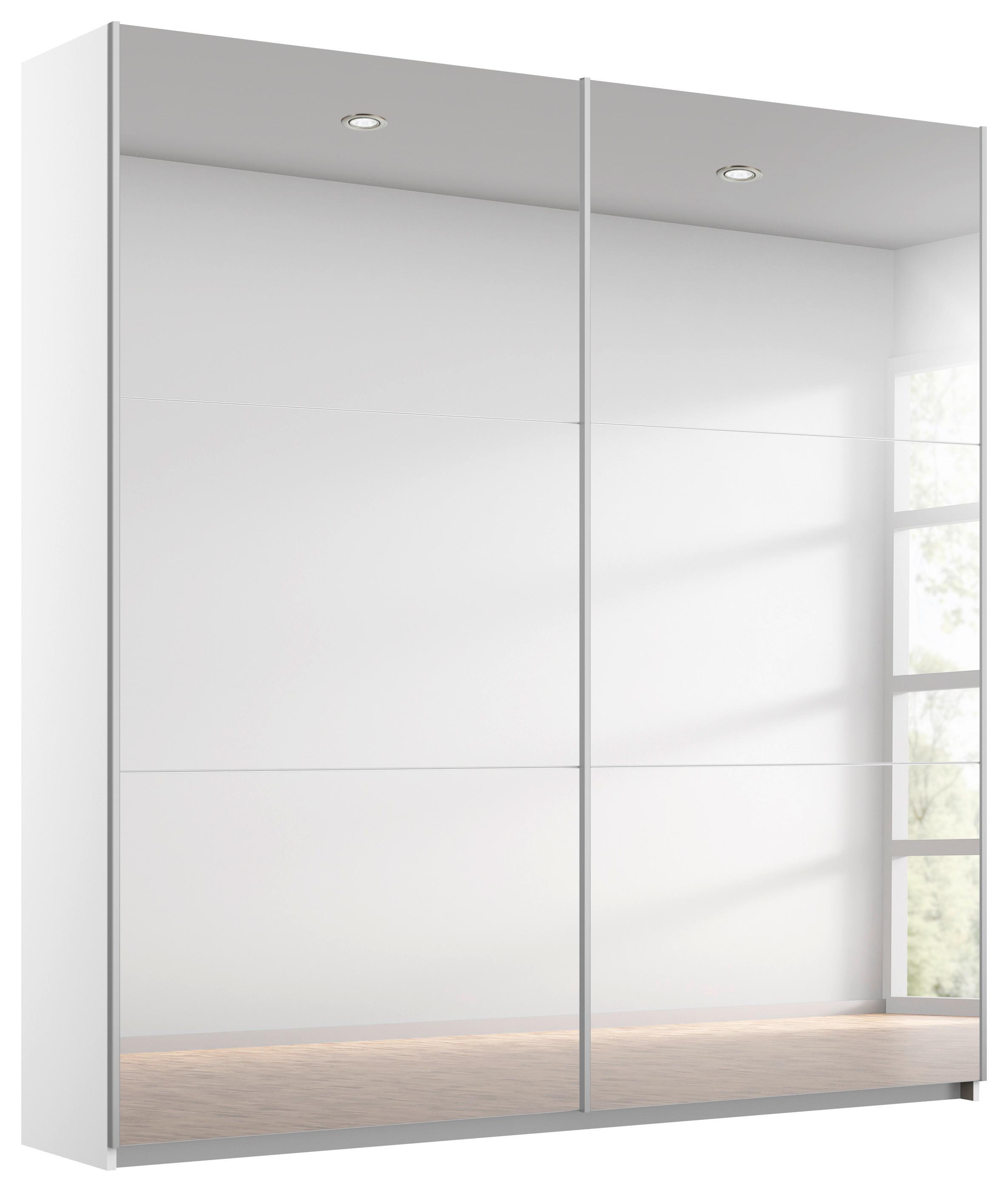 Schwebetürenschrank Reflect inkl. Inneneinteilung, 2 Körbe - Silberfarben/Weiß, MODERN, Holzwerkstoff (175/210/59cm)