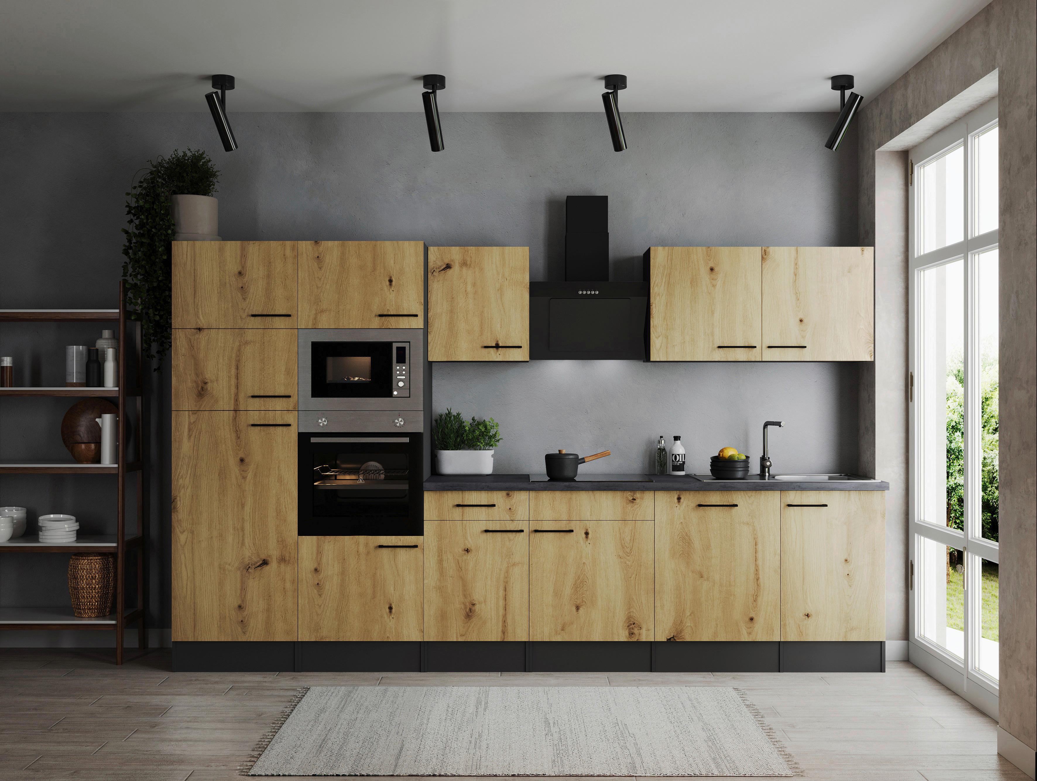 Küchenblock Oliver Artisan Dekor B: 340 cm - Eiche Artisan/Grau, Design, Holzwerkstoff (340cm) - Respekta