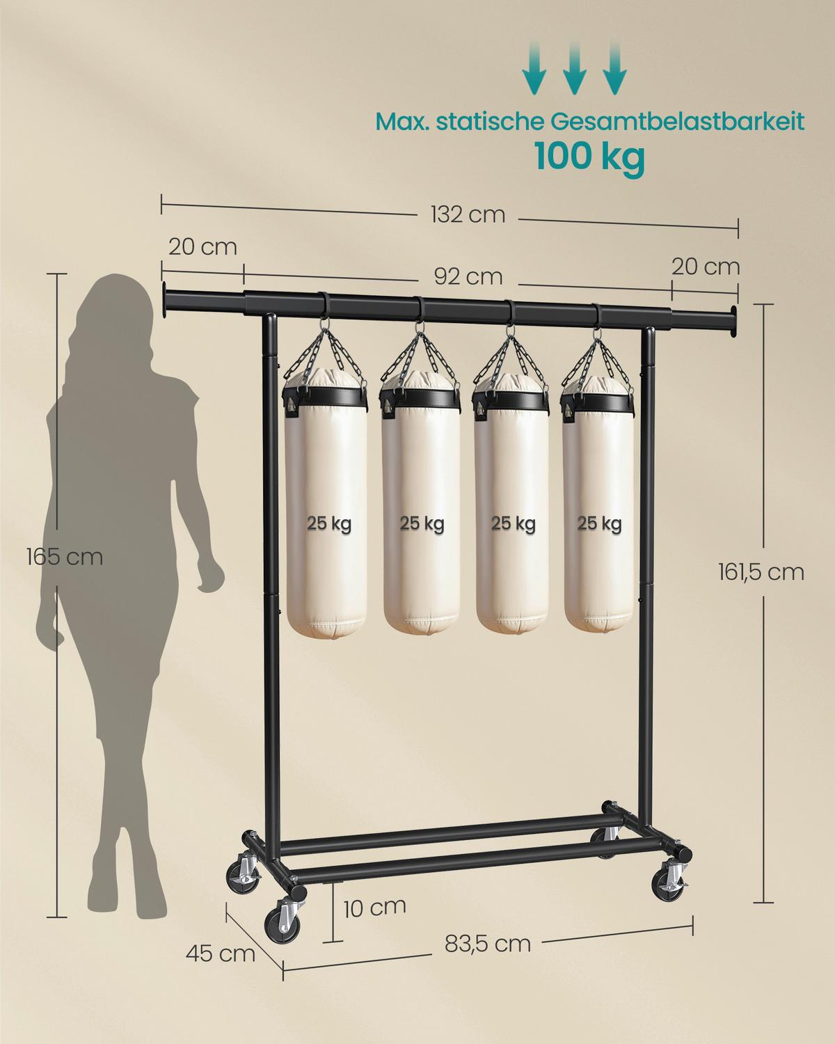 Kleiderwagen Schwarz B: 160 cm - Schwarz, Basics, Metall (160/92-132/45,4cm)
