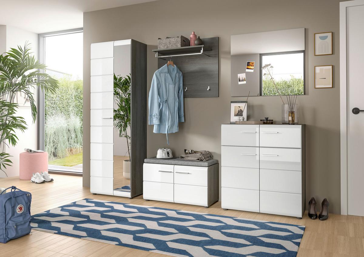 Garderobe Salsa - Weiß Hochglanz, Design, Glas/Holzwerkstoff (250/192/37cm) - MID.YOU
