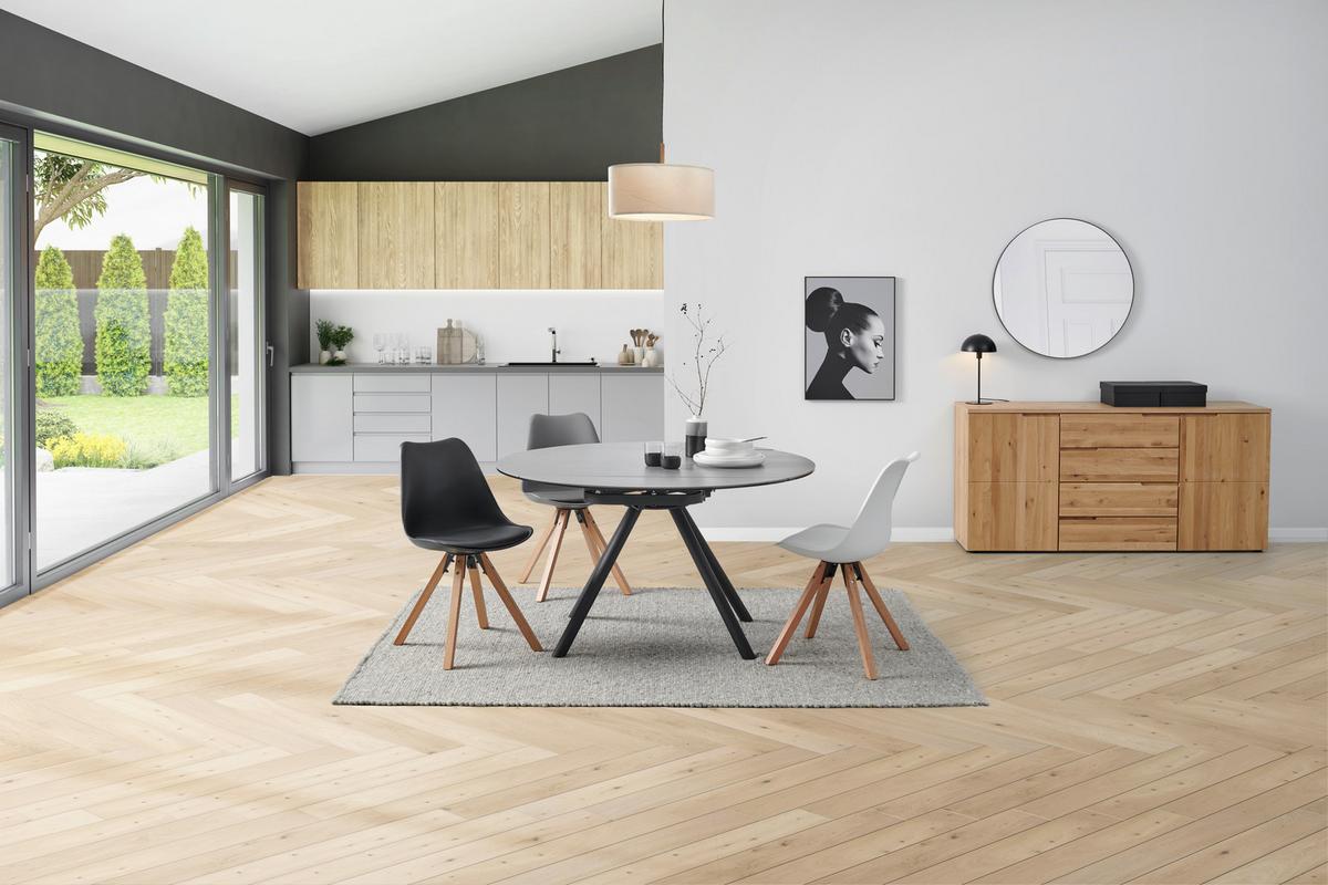 Esstisch Dalia - Schwarz/Grau, LIFESTYLE, Glas/Keramik (80-130/75-77/130cm) - MID.YOU