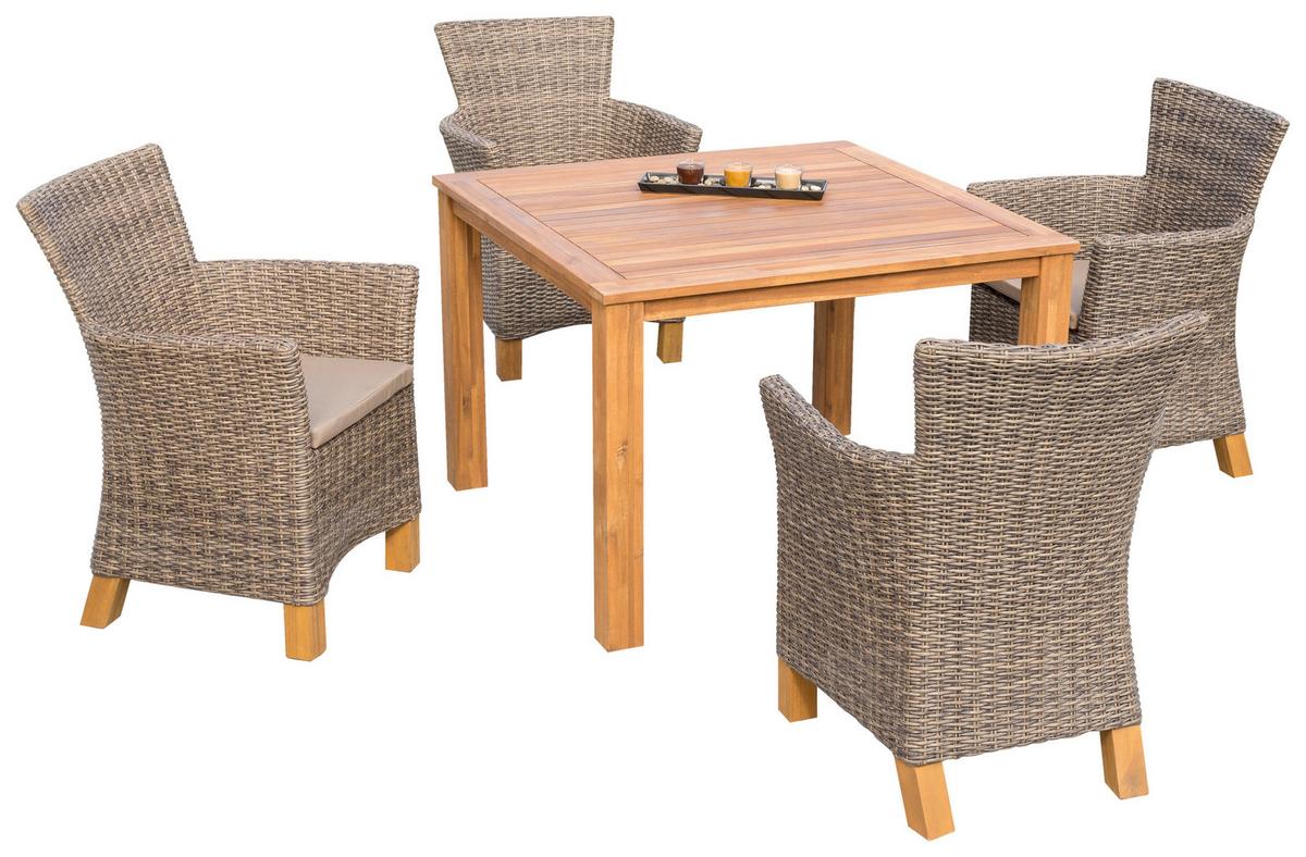 Gartengarnitur Toskana 7tlg. Holz/Kunststoffgeflecht - Naturfarben/Braun, ROMANTIK / LANDHAUS, Holz/Kunststoff - Ambia Garden