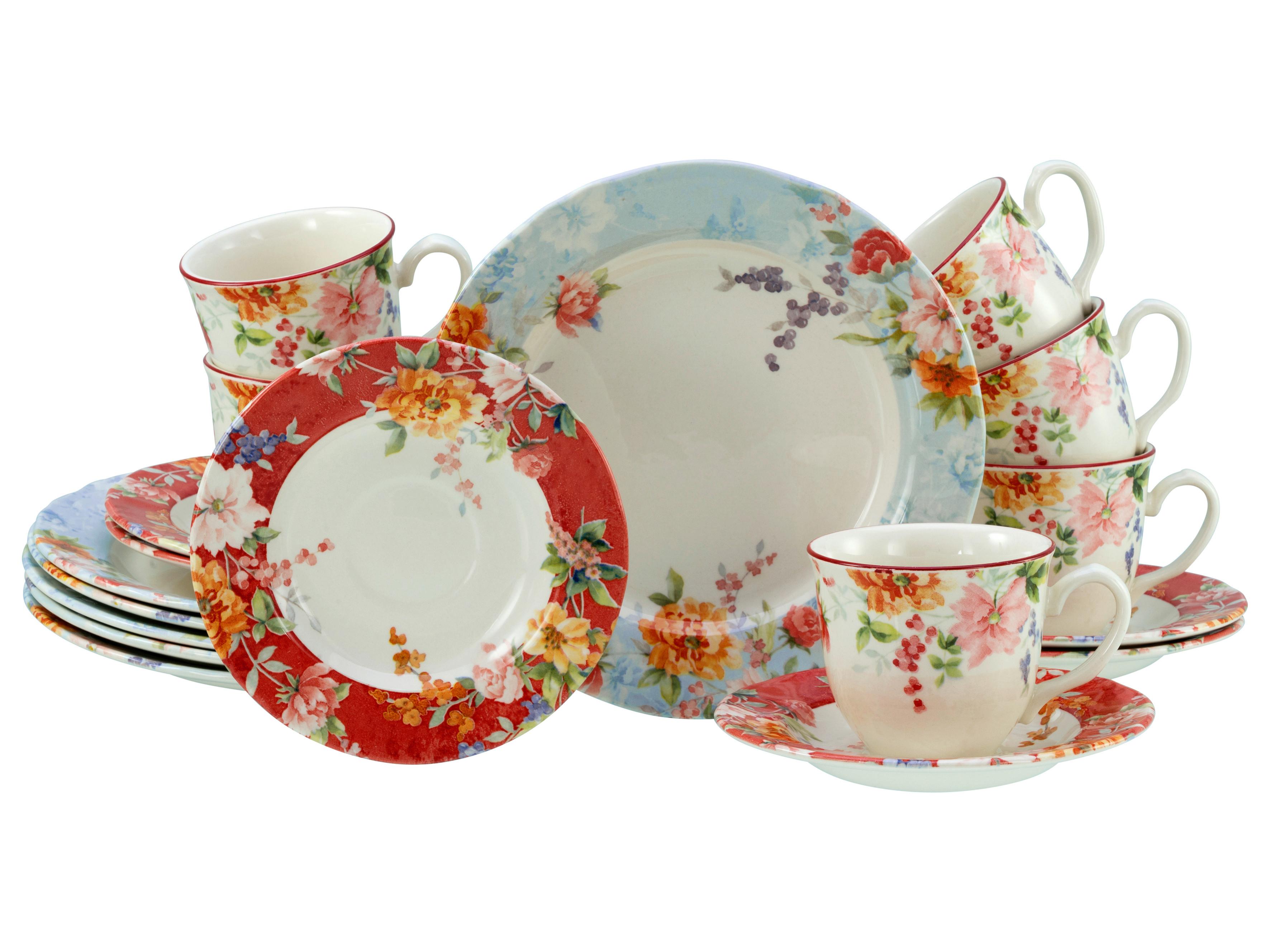 Kaffeeservice Crimson bunt Steingut, 6 Pers., 18-teilig - Multicolor, Basics, Keramik - Creatable