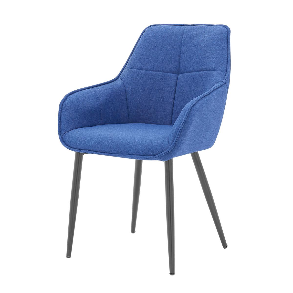 Armlehnstuhl Leinen Blau, B: 55cm - Blau/Schwarz, Design, Textil/Metall (55/86/46cm) - Livetastic