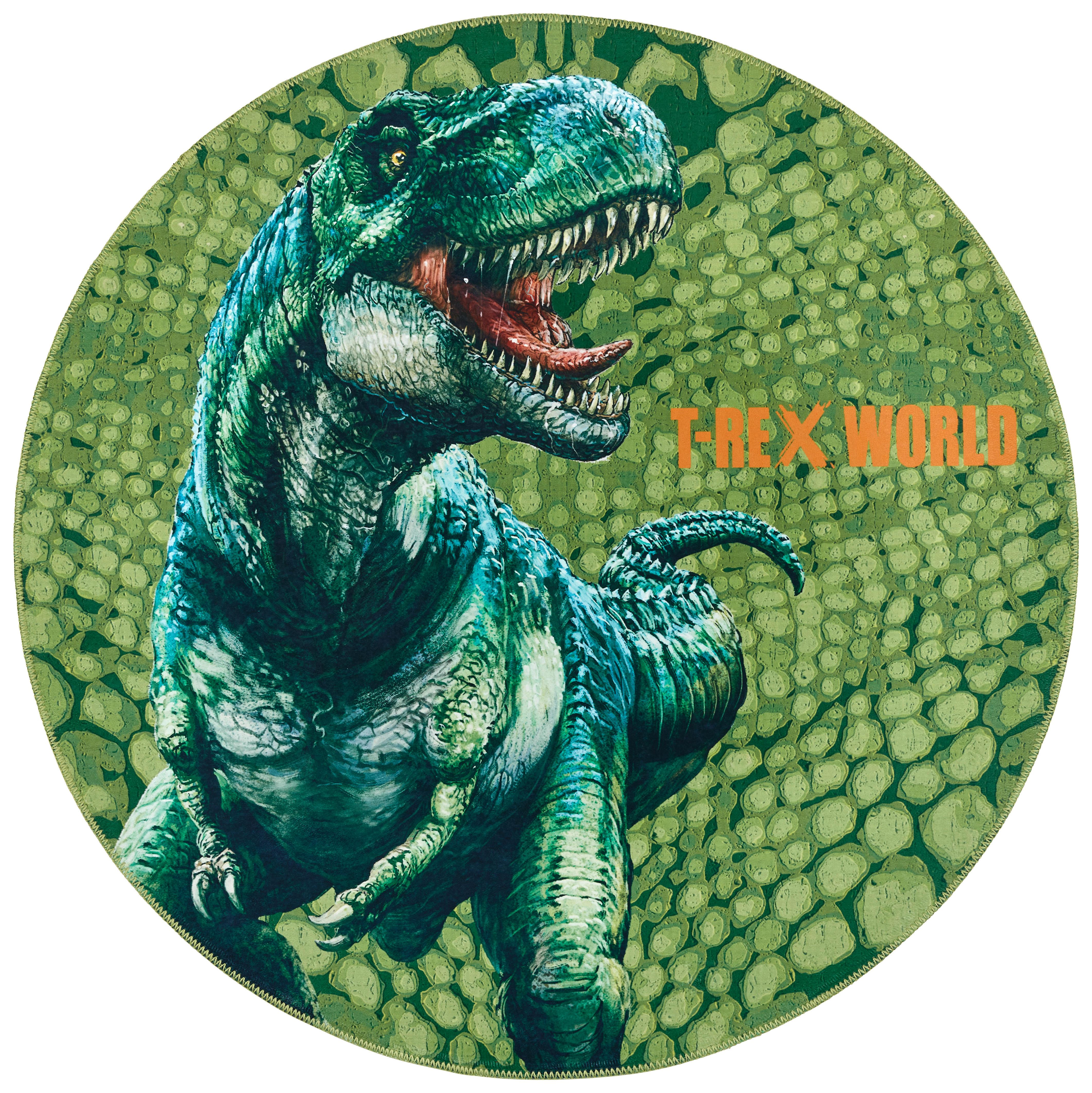 Kinderteppich Rund Bunt T-Rex World 2 Ø 100 cm - Multicolor/Grün, MODERN, Textil (100cm)