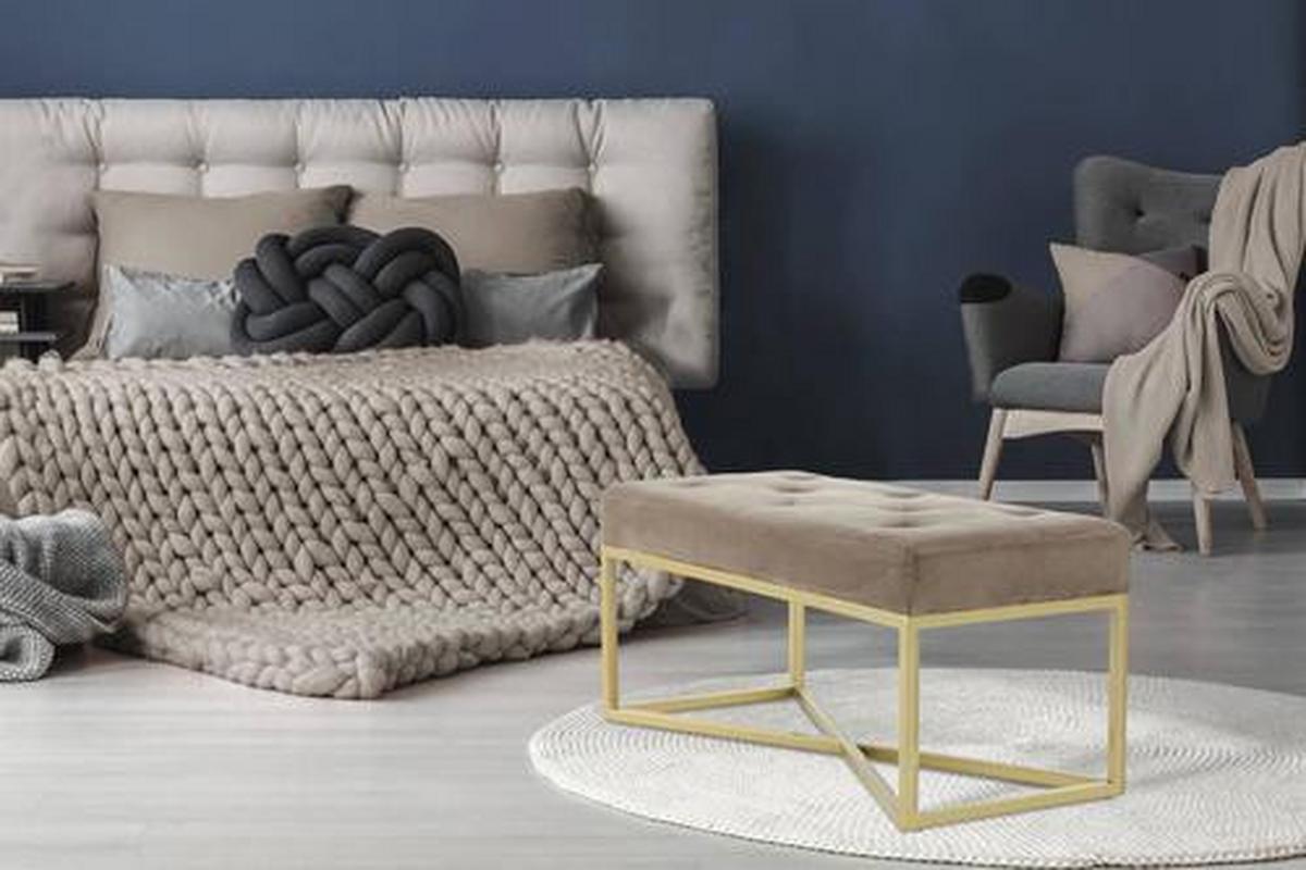Dhá taburetka TAUPE - zlatá/taupe, Basics, kov/kompozitné drevo (90/40/40cm)