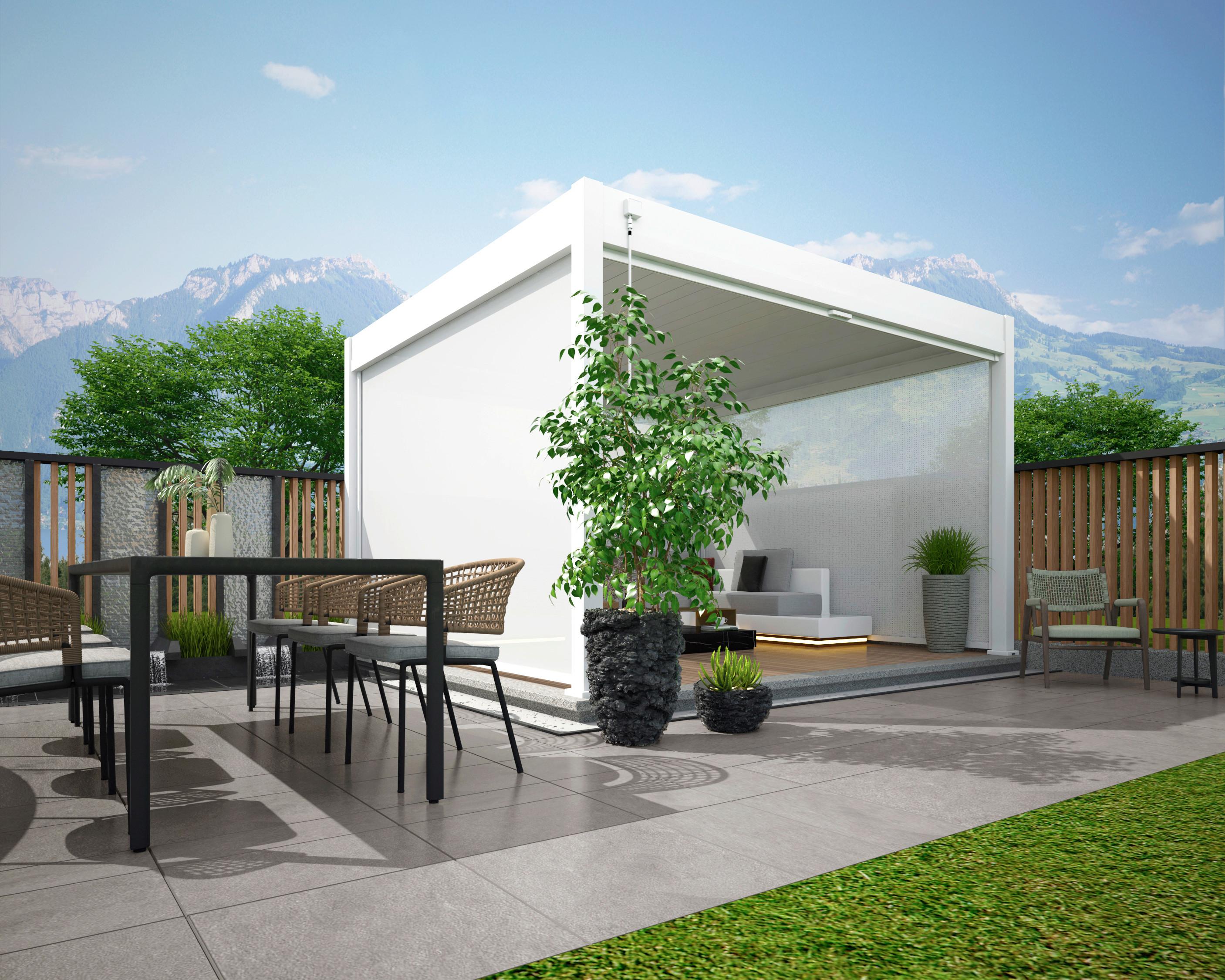 Pavillon-Rollo 400x235cm wetterfest - Weiß, Basics, Textil/Metall (400/235/10cm) - Gardenson