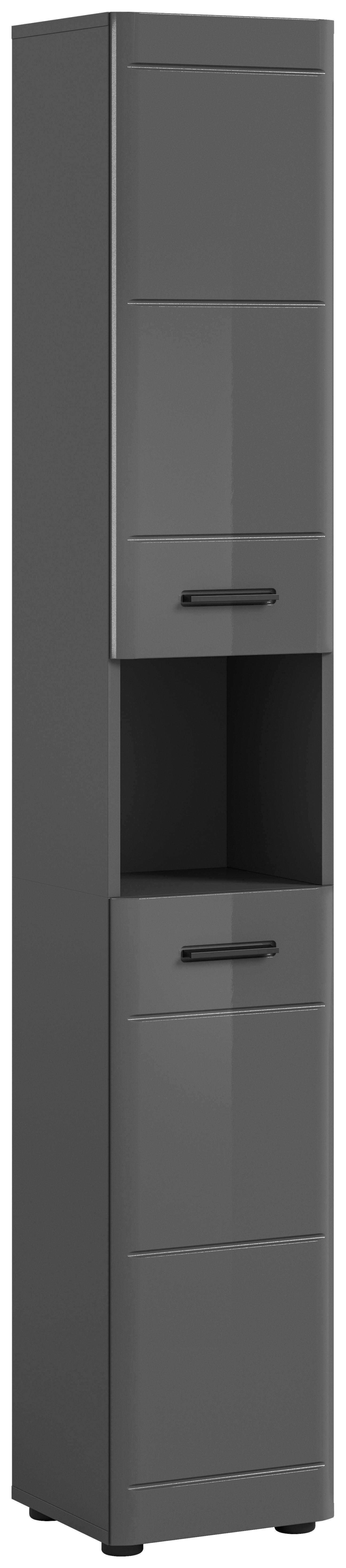 Hochschrank Soft 2-Türig BxH: 30x180 cm - Grau Hochglanz/Schwarz, MODERN, Holzwerkstoff (30/180/30cm) - MID.YOU