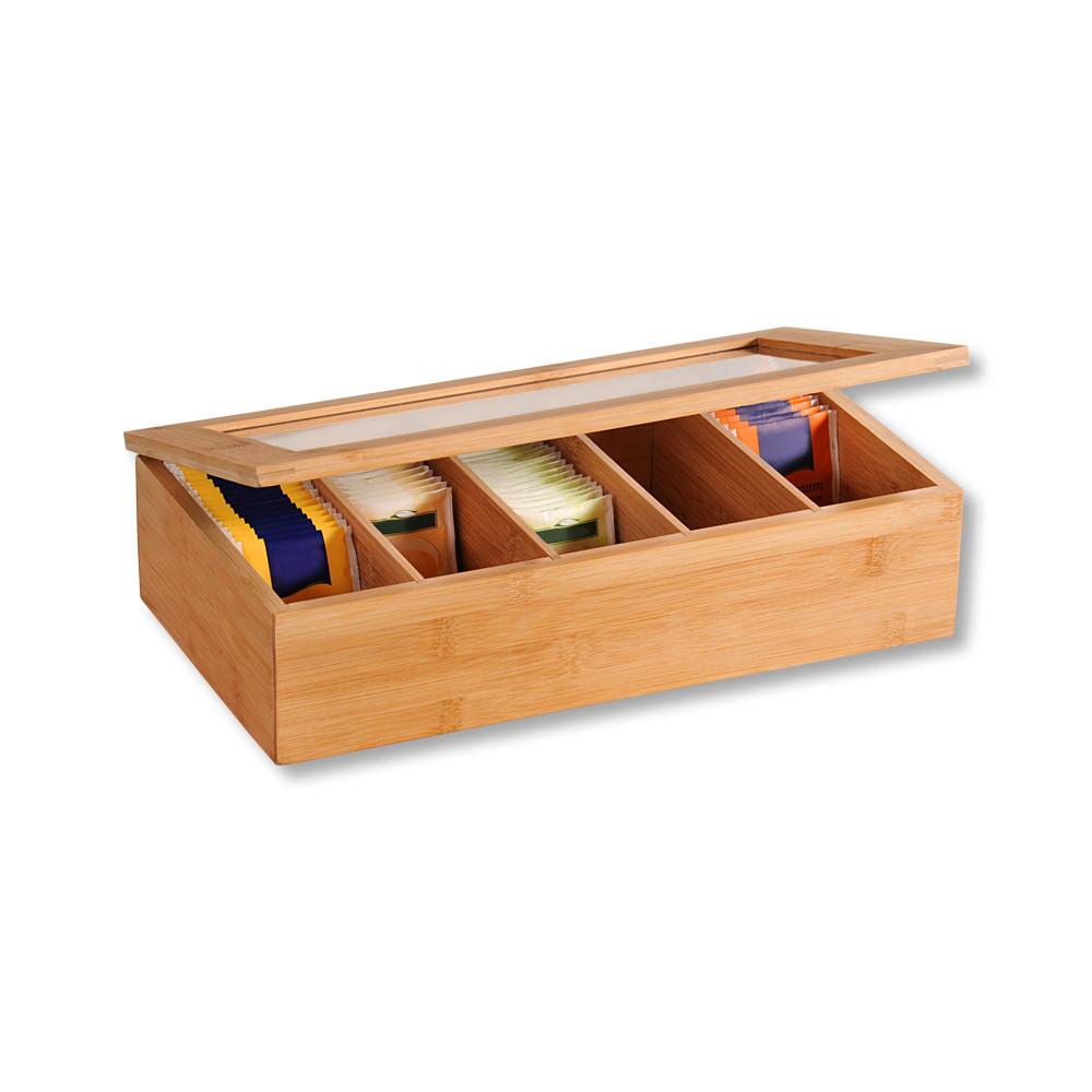 Kesper Teebox Bambus LxBxH: 36x20x9 cm, 5 Fächer inkl. Sichtfenster