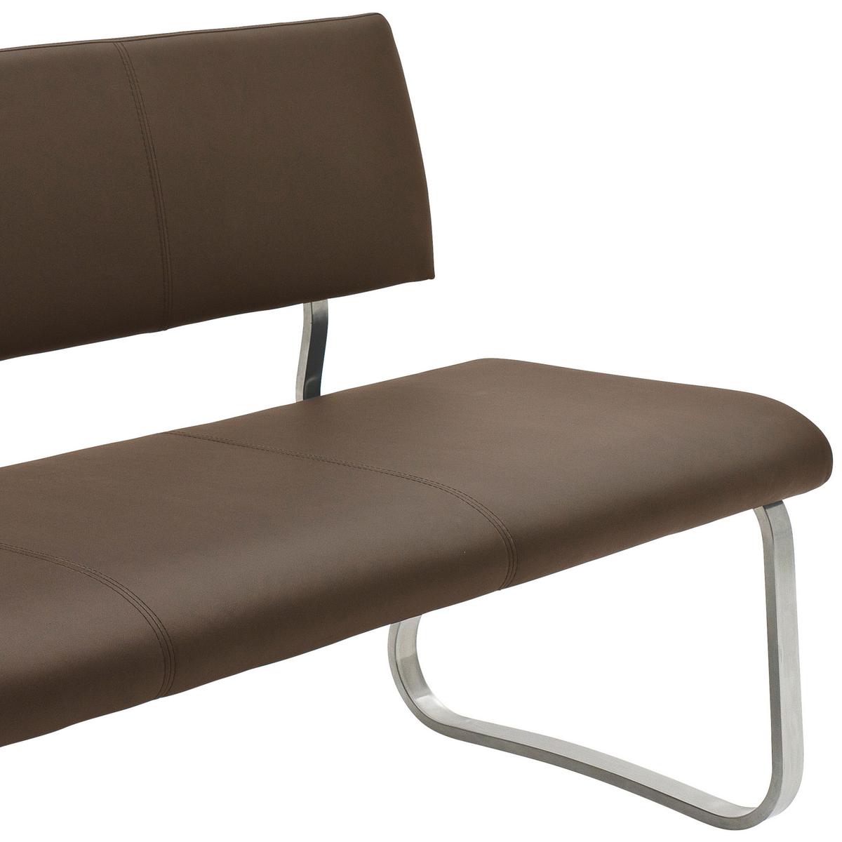 Sitzbank mit Lehne Braun Echtleder Arco 155x86x59 cm - Edelstahlfarben/Braun, Design, Leder/Metall (155/86/59cm) - Livetastic