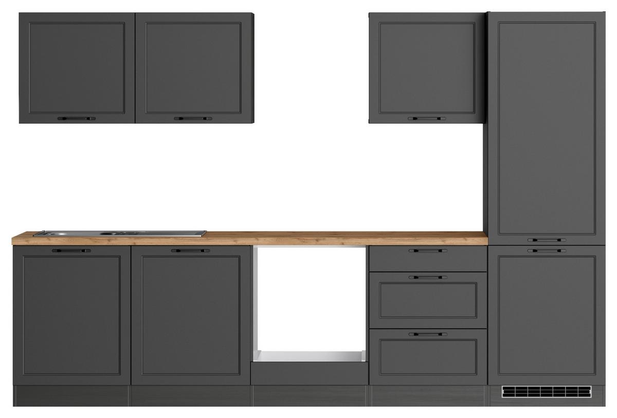 Küchenzeile Meran ohne Geräte B: 300 cm Grau/Eiche Dekor - Eiche Wotan/Grau, LIFESTYLE, Holzwerkstoff (300cm) - Held