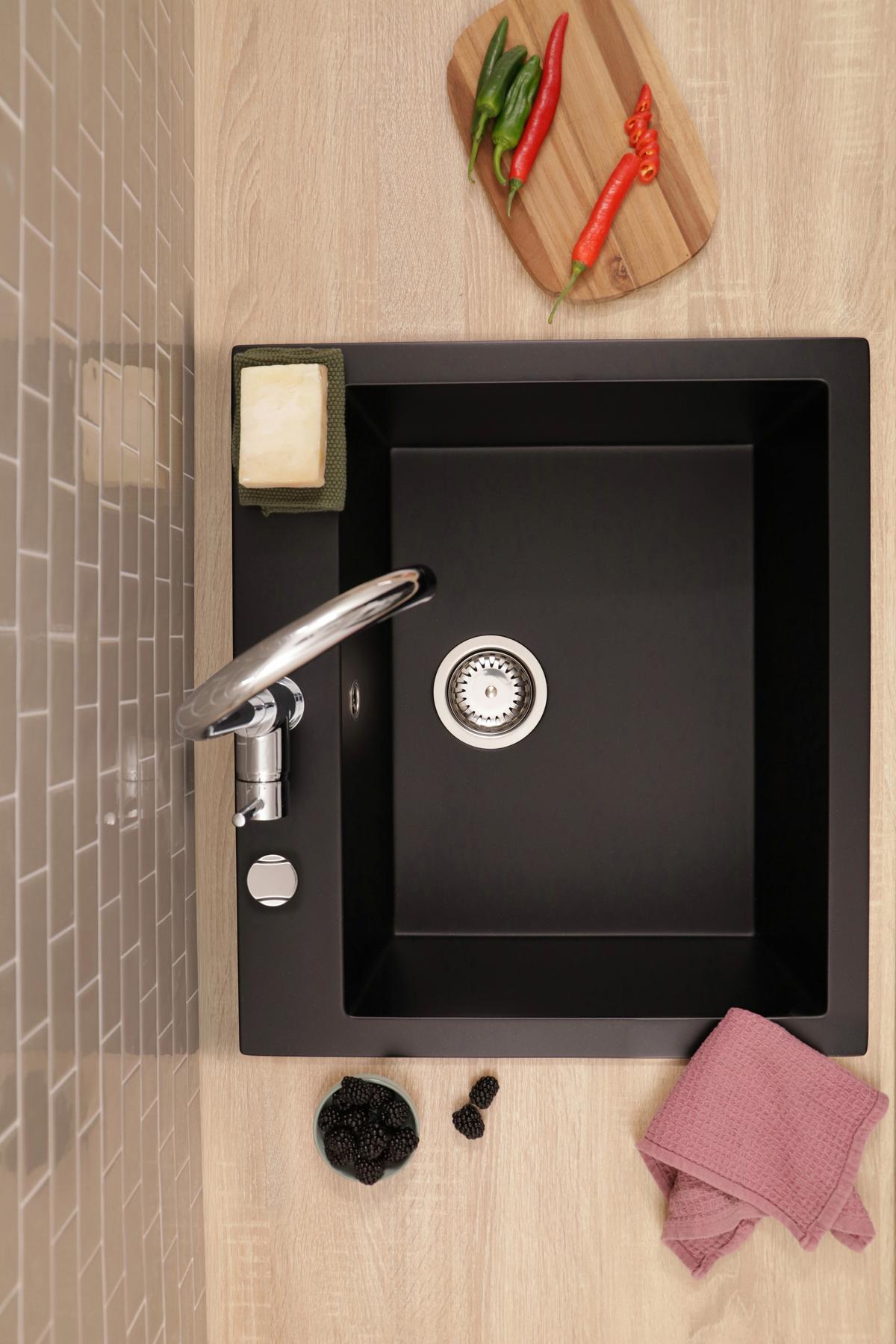 SPÜLE Oakville, Schwarz B: 60 cm - Schwarz, Trend, Stein (60/22/53cm) - Respekta