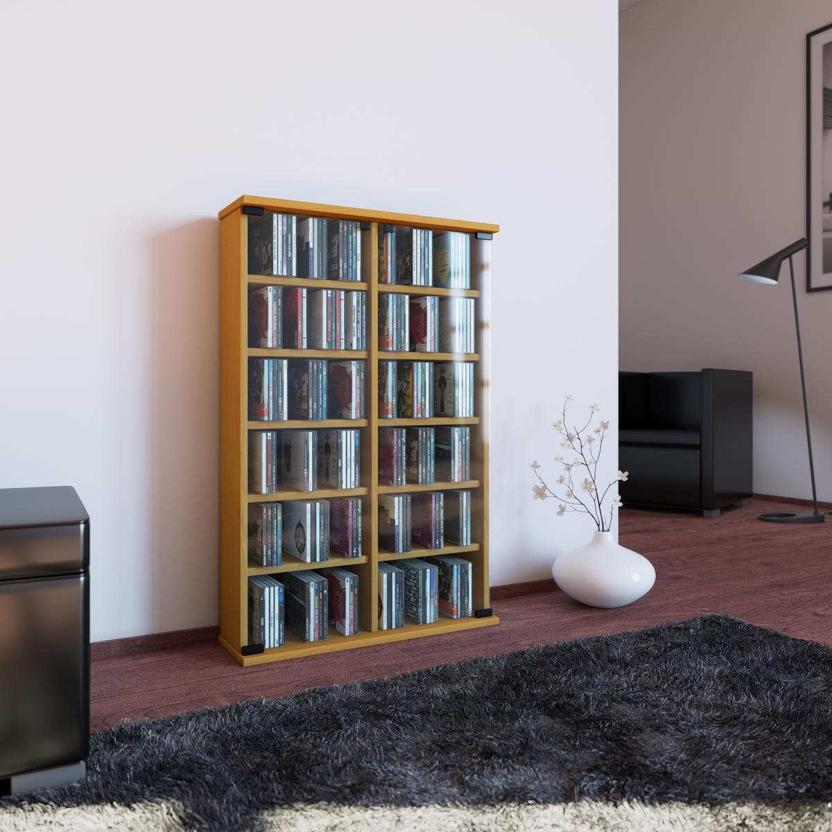 CD Regal mit Glastüren Roma 60 cm Buche Dekor - Buchefarben, KONVENTIONELL, Glas/Holzwerkstoff (60/91,5/18cm) - MID.YOU