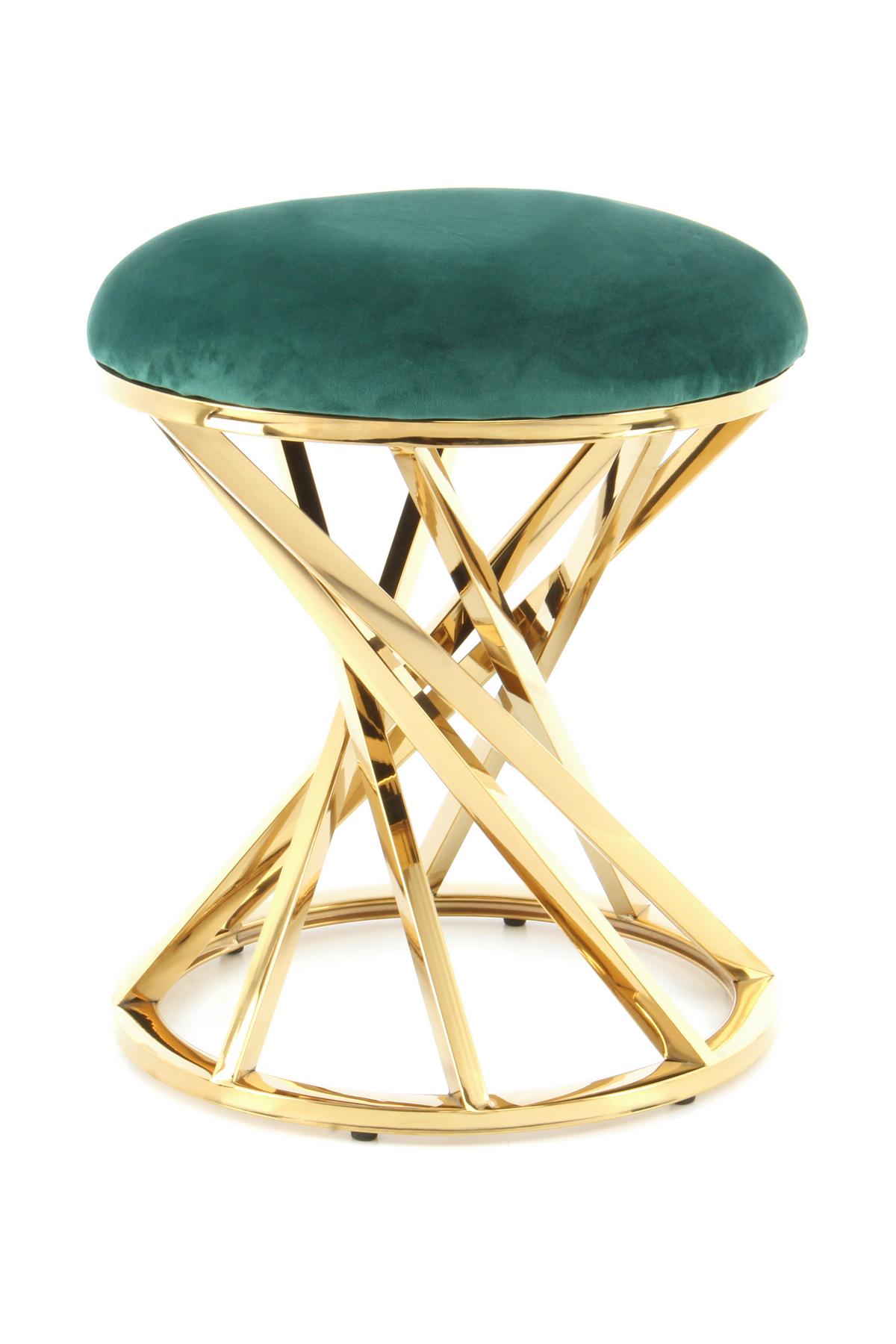 Hocker Golden Samt/edelstahl Sitz Gepolstert H: 49cm - Goldfarben/Grün, Trend, Textil/Metall (40/49/40cm) - Kayoom