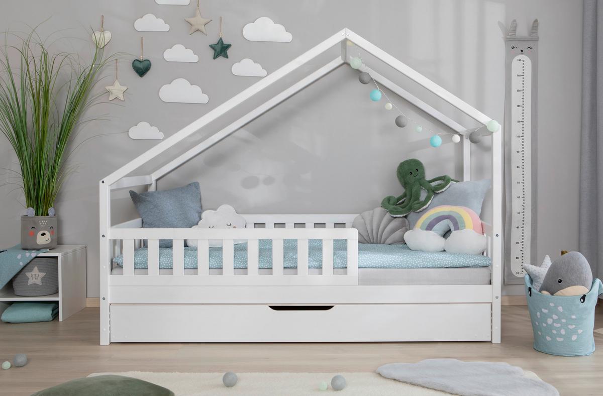 Hausbett Lou B: 90 Cm Weiß Lou - Weiß/Naturfarben, MODERN, Holz/Textil (90/200cm) - MID.YOU