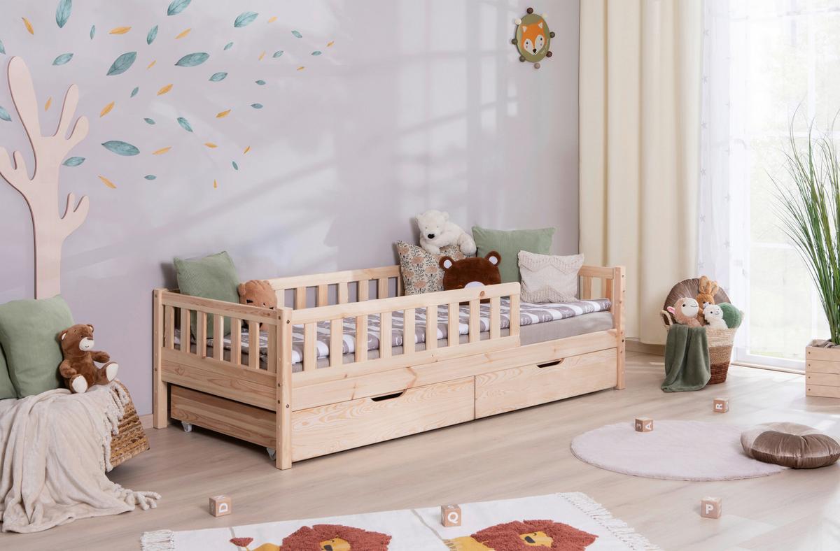 Hausbett Lou Bettschublade Naturfarben B: 90 Cm - Naturfarben/Weiß, MODERN, Holz/Textil (90/200cm) - MID.YOU