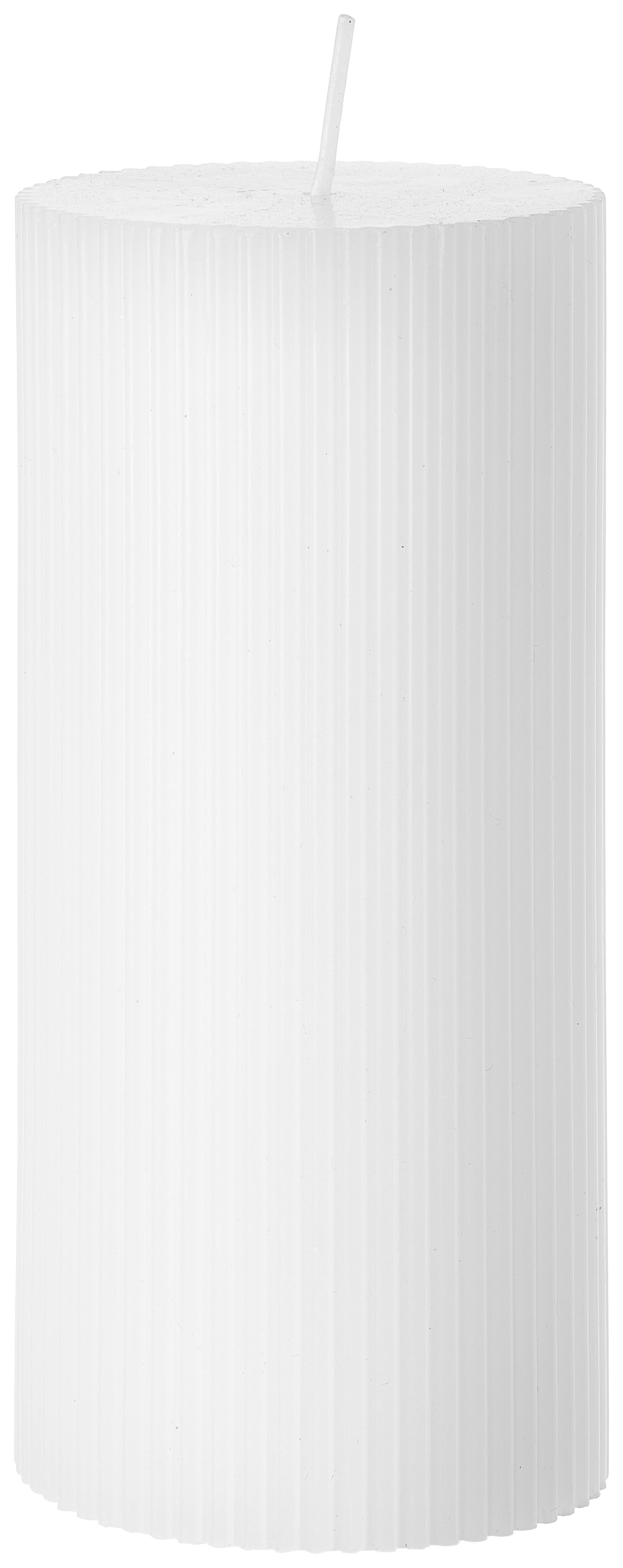 Válcová Svíčka Stripes - bílá/růžová, přírodní materiály (7/15cm) - Premium Living