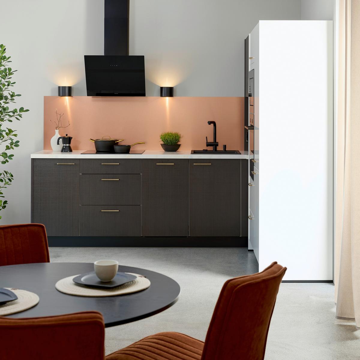 Eckküche Star/stripe - Weiß Hochglanz/Dunkelbraun, Design, Holzwerkstoff (266,6/188,3cm) - Express-Kuechen