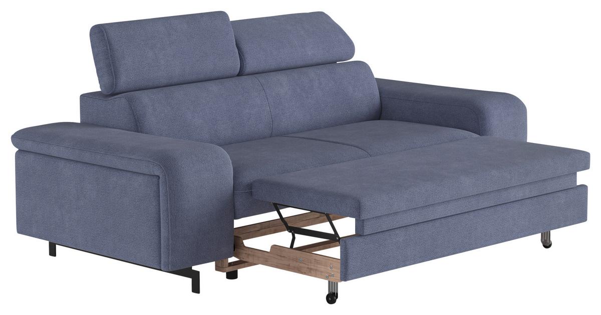 3-sitzer-sofa Emma Mit Liegefunktion Blau B: 217 Cm - Blau/Schwarz, Textil (217/81/100cm) - MID.YOU