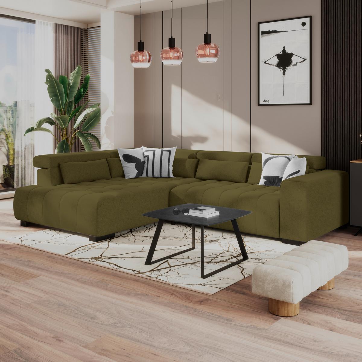 Ecksofa Matera Olivgrün S: 226x311cm - Schwarz/Olivgrün, Trend, Textil (226/311cm)