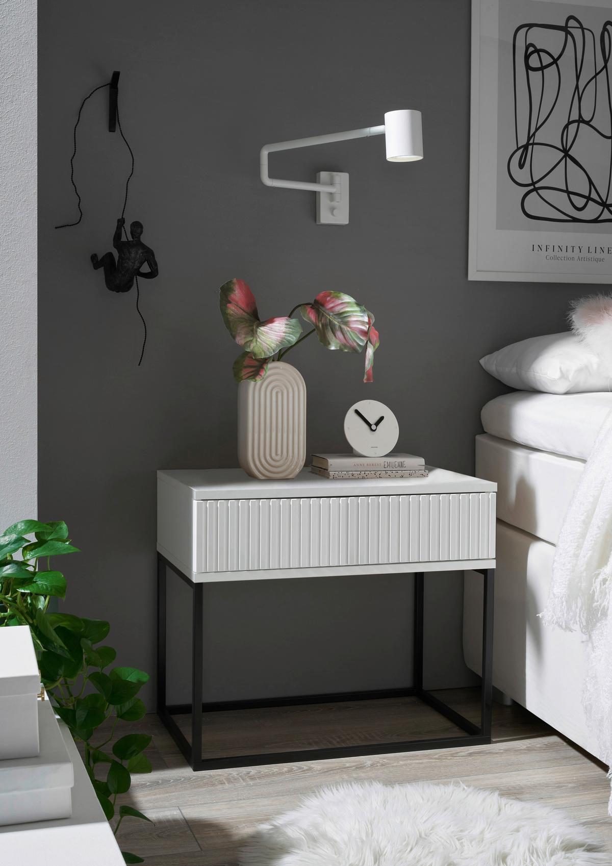 Noční stolek MARLE bílá - bílá/černá, Moderní, kov/kompozitní dřevo (60/52/38,5cm) - Hom`in